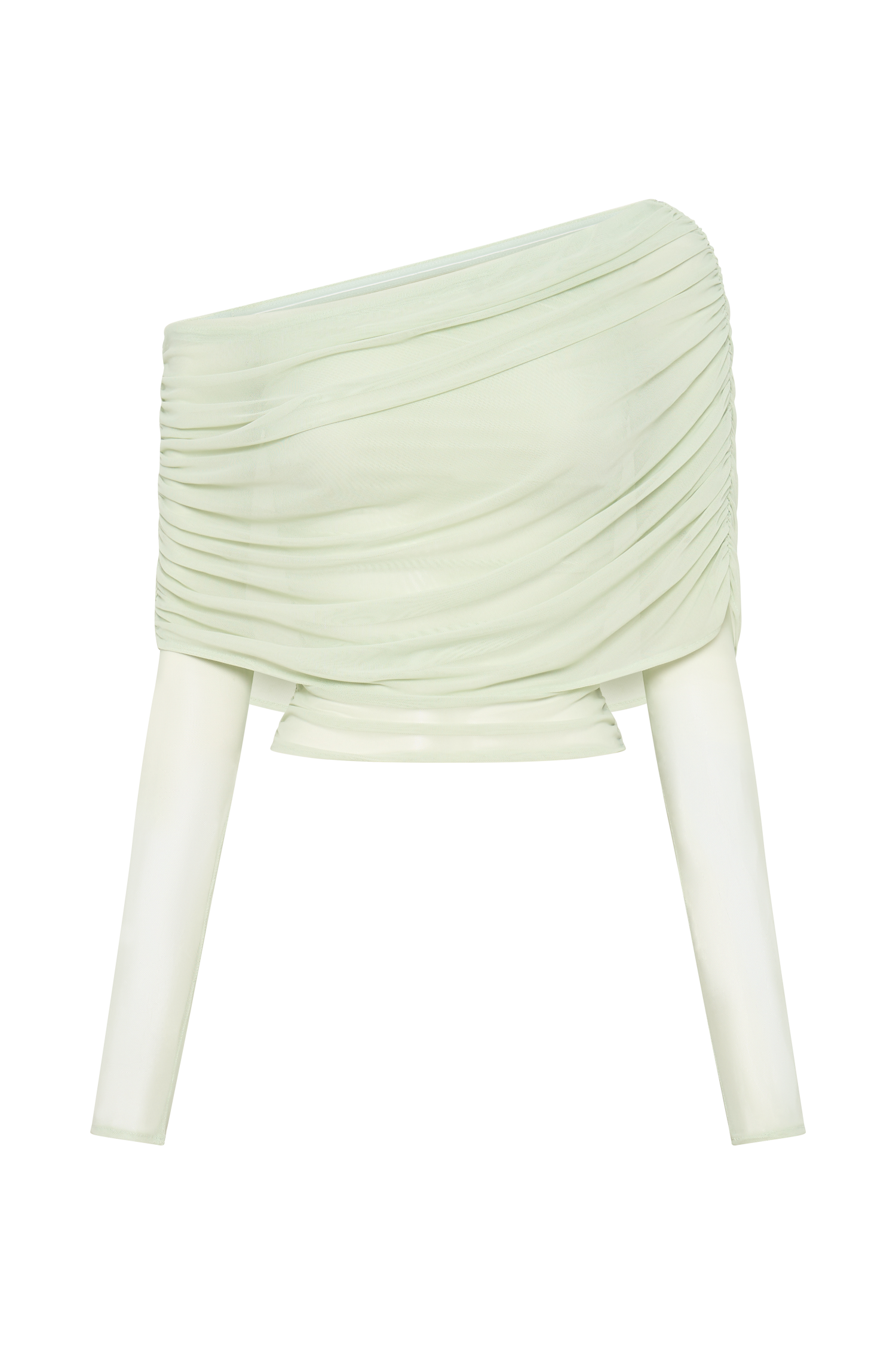 Green Sheer Mesh Off Shoulder Top