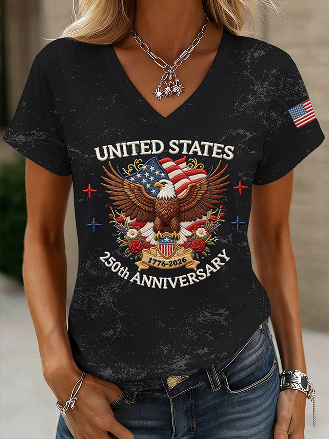 Women'S V-Neck American 250 Celebration Printed T-Shirt