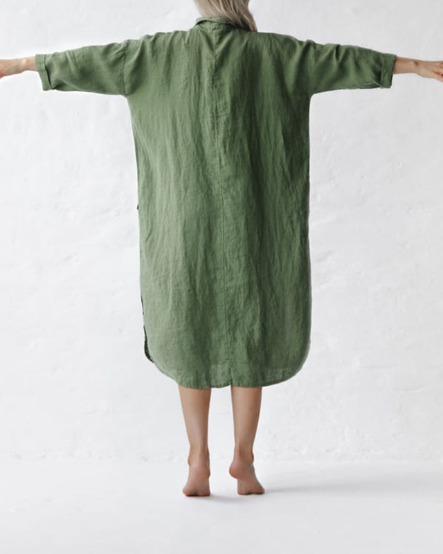 Casual Loose Cotton and Linen Shirt Dress 2056