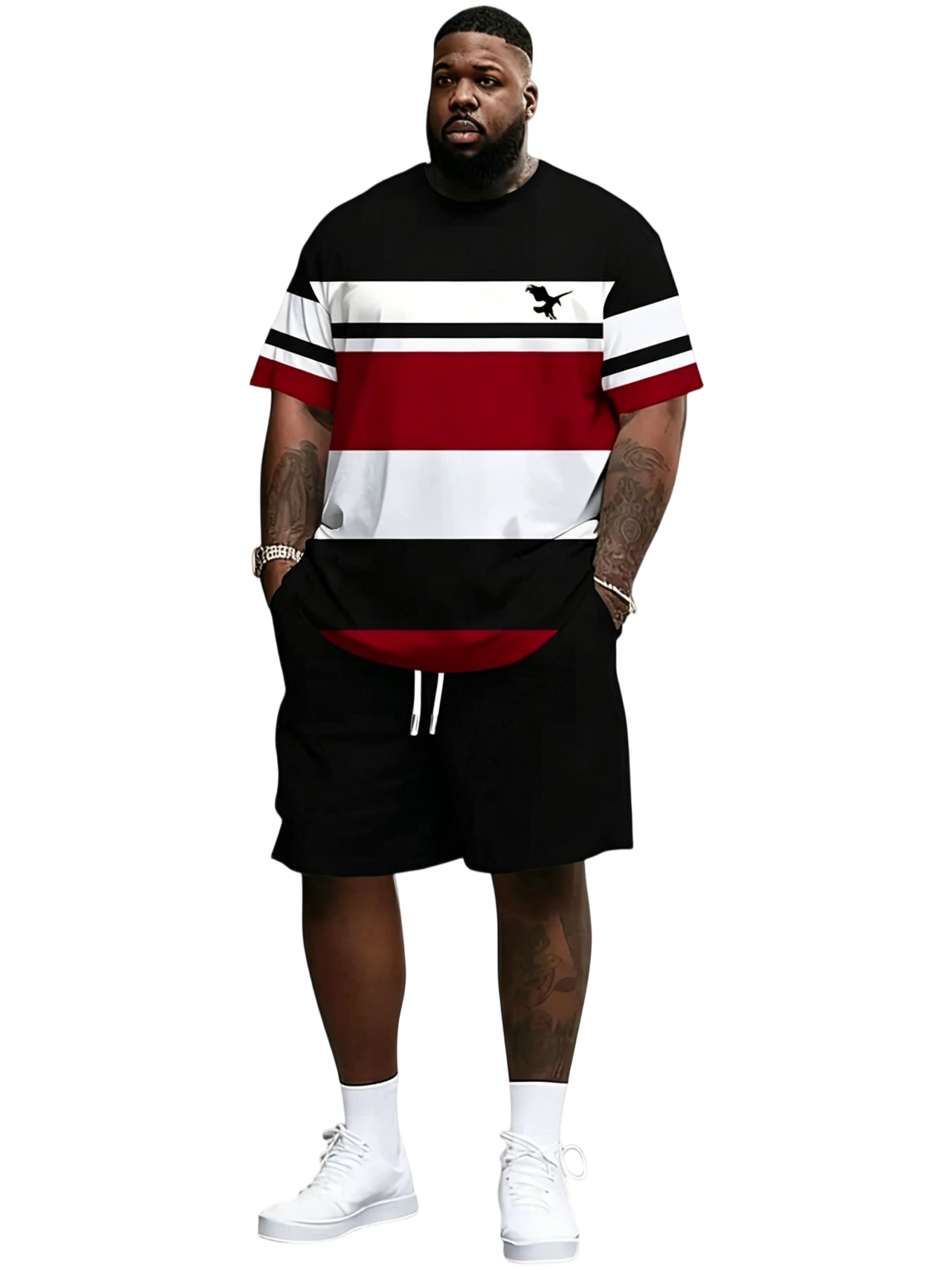 Men's Summer Casual Sportswear Set, Breathable 3D Print Round Neck T-Shirt and Shorts, Knitted Fabric, Loose Fit, Outdoor Leisure Wear, Sporty Style, Casual Activewear, Athleisure Street Fit