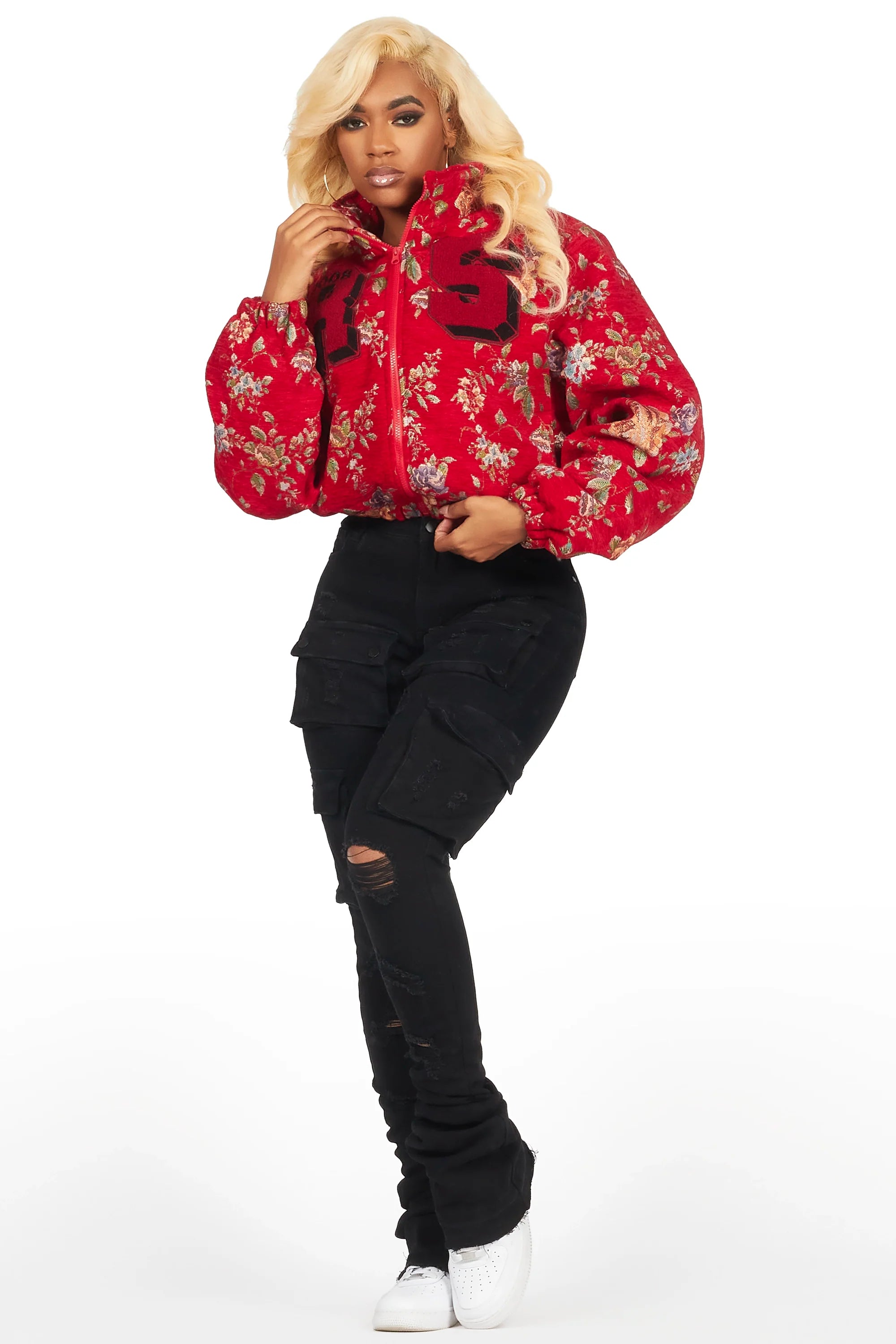 Marionna Red Tapestry Puffer Jacket