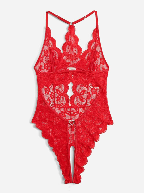 Lace See-Through Crotch-Free One-Piece Lingerie