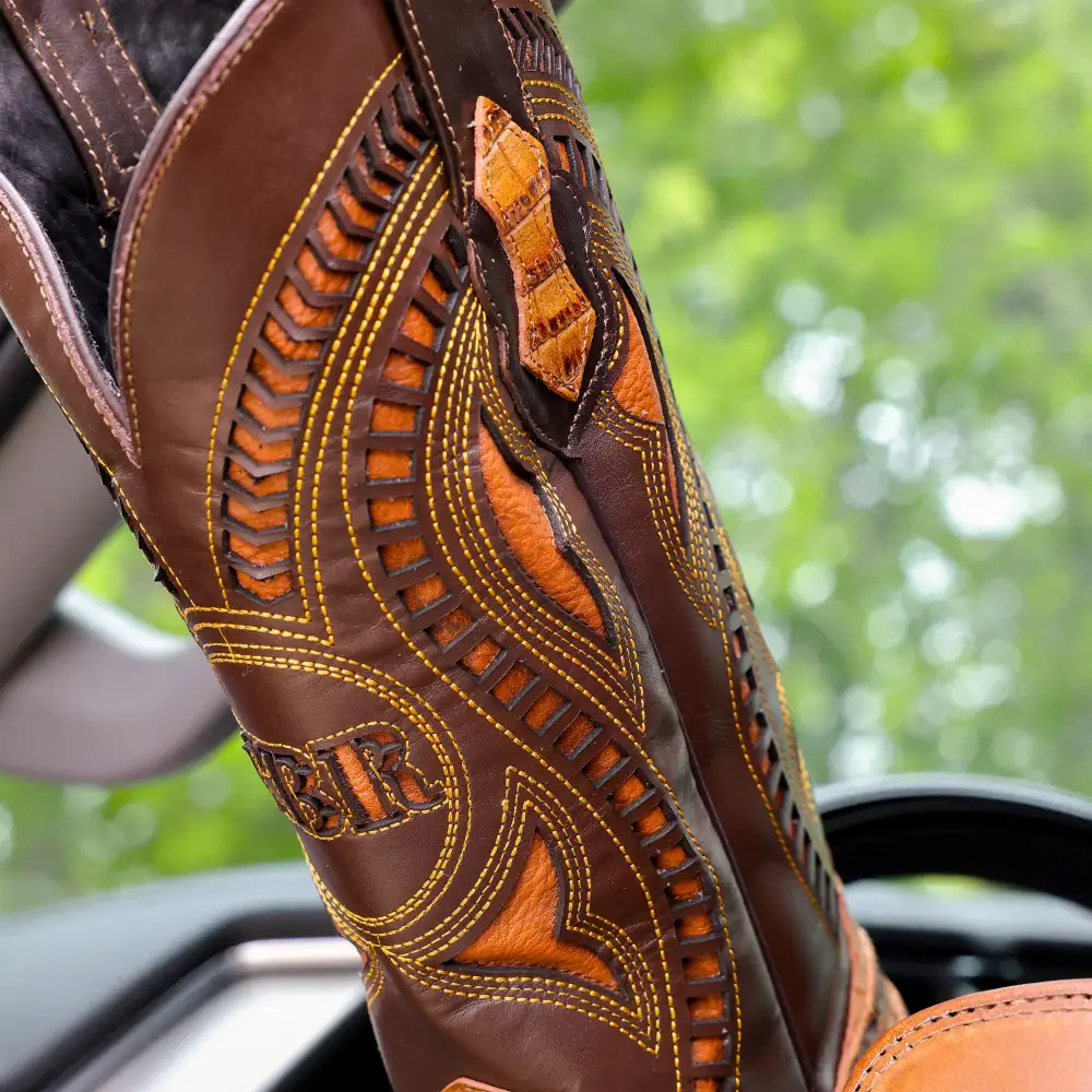 Honey Caiman Belly Leather Boots - Square Toe