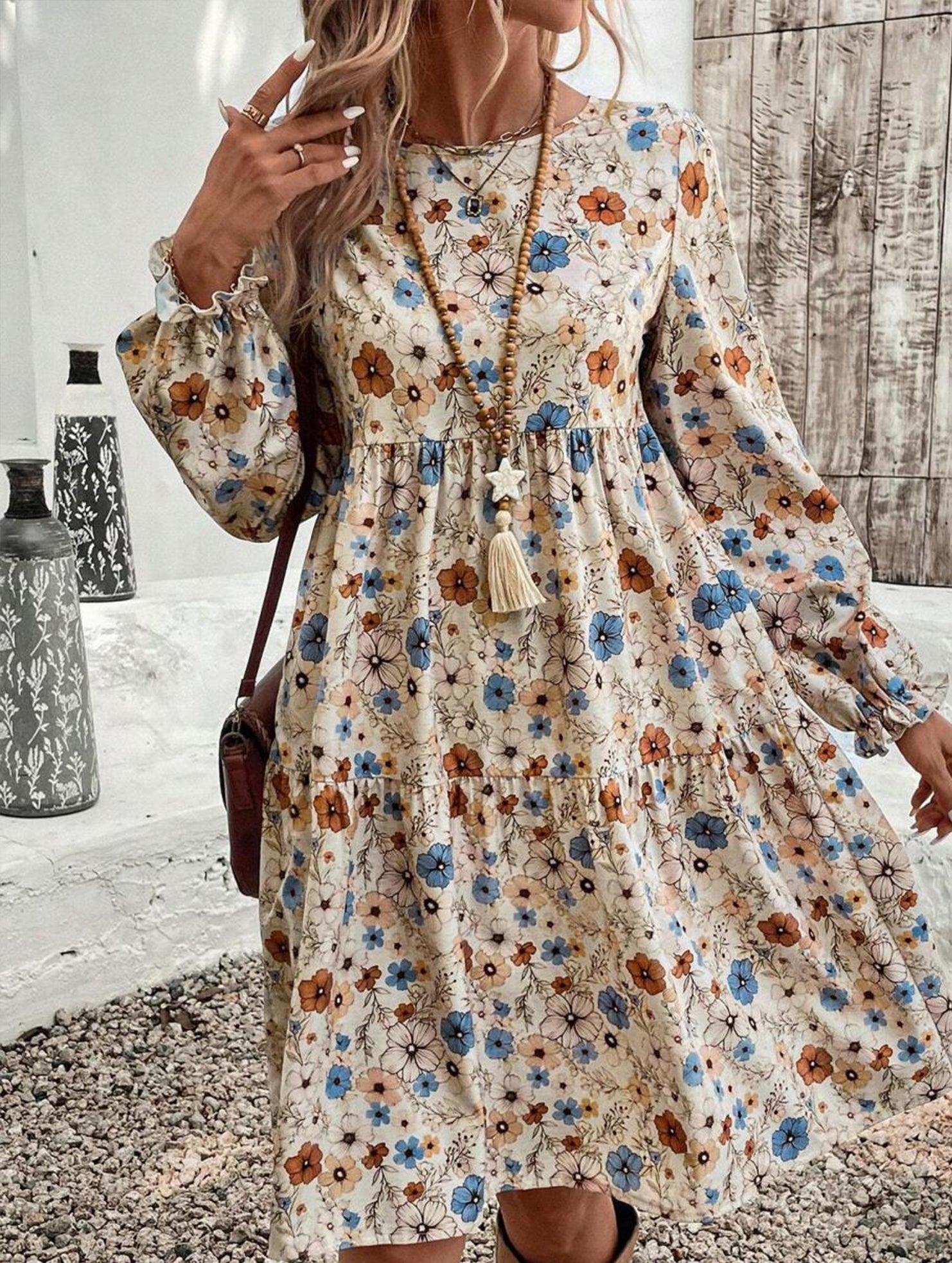 Print Lantern Sleeve Dress