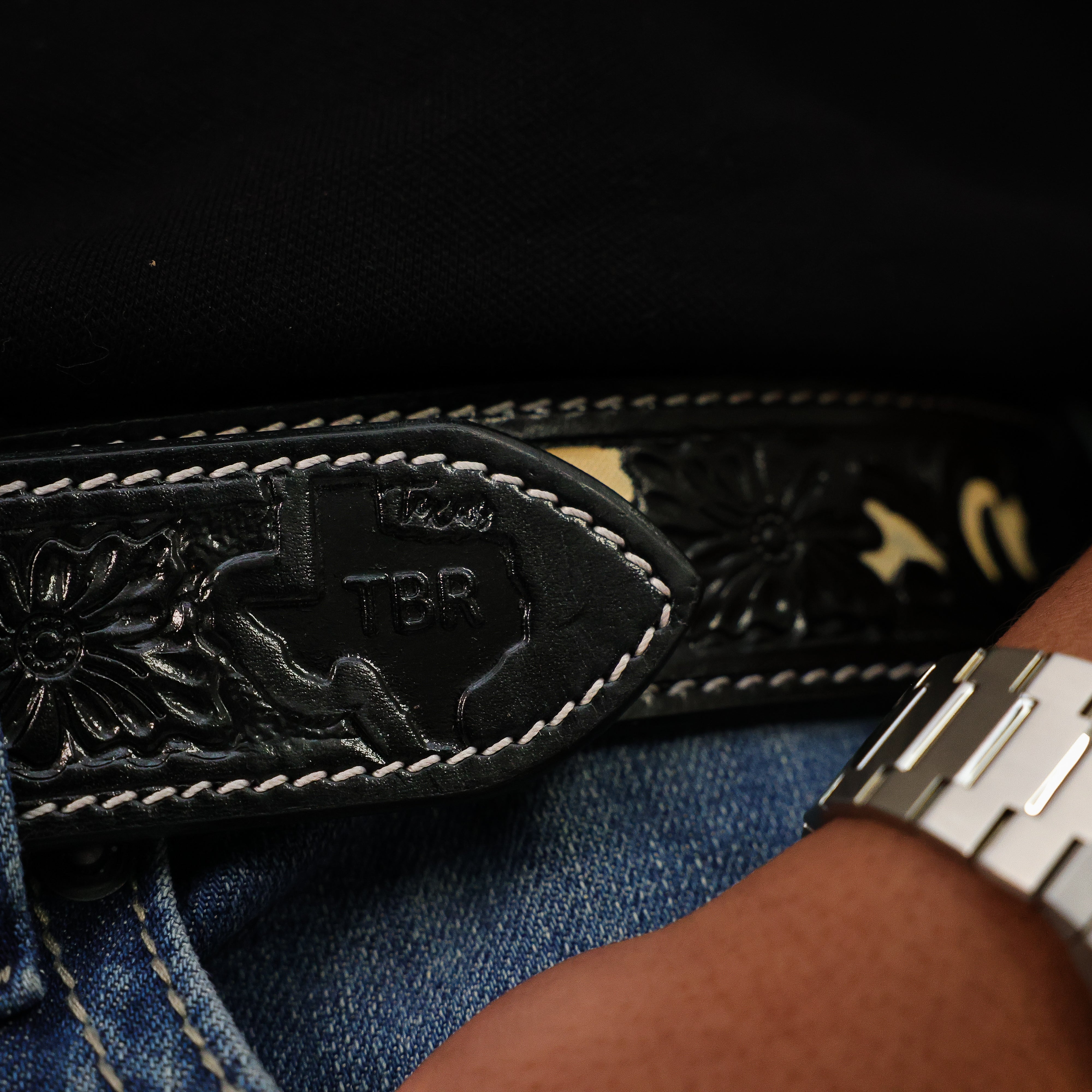 Hand-Tooled Artesanal Beaded Leather Belt