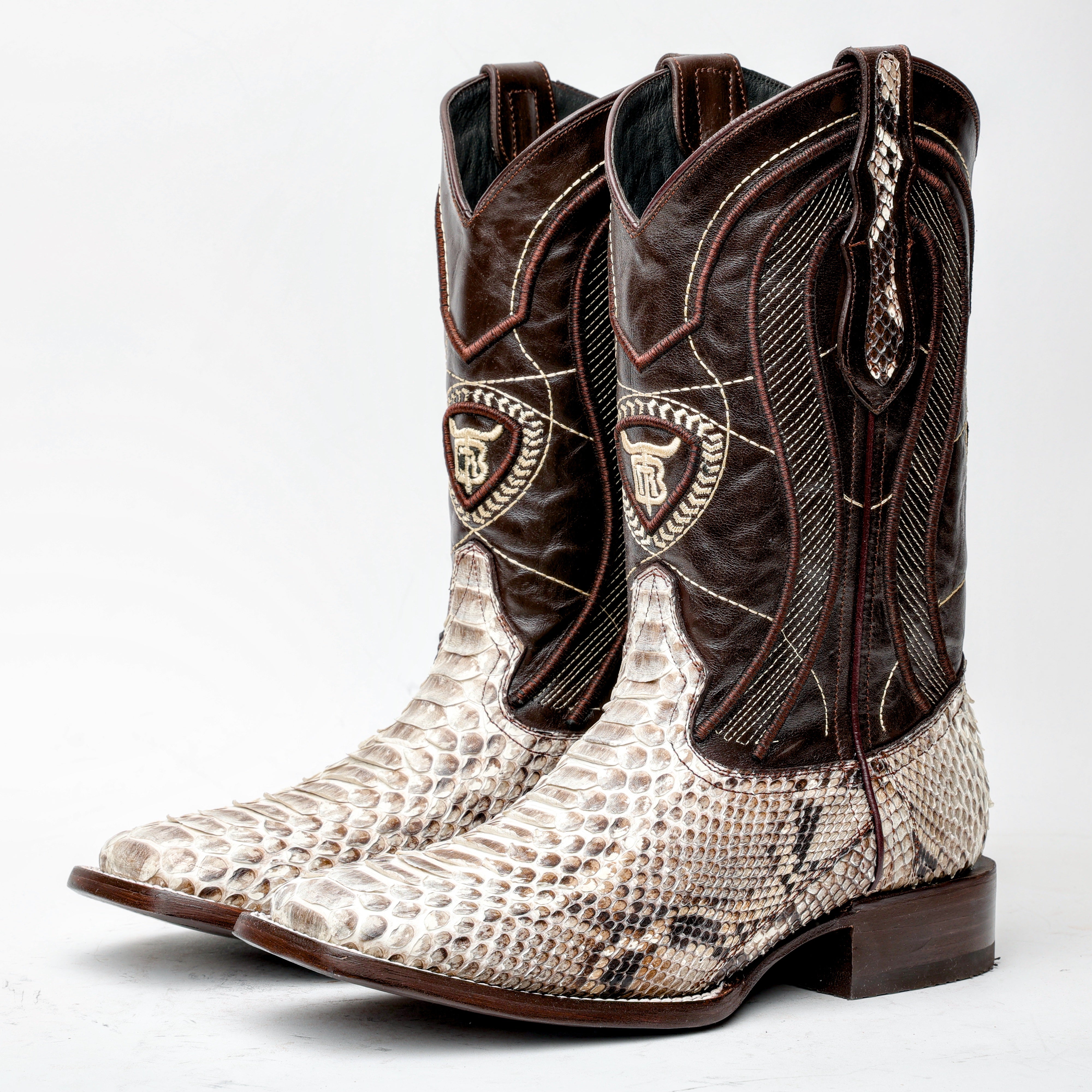 Genuine Natural Python Boots - Square Toe