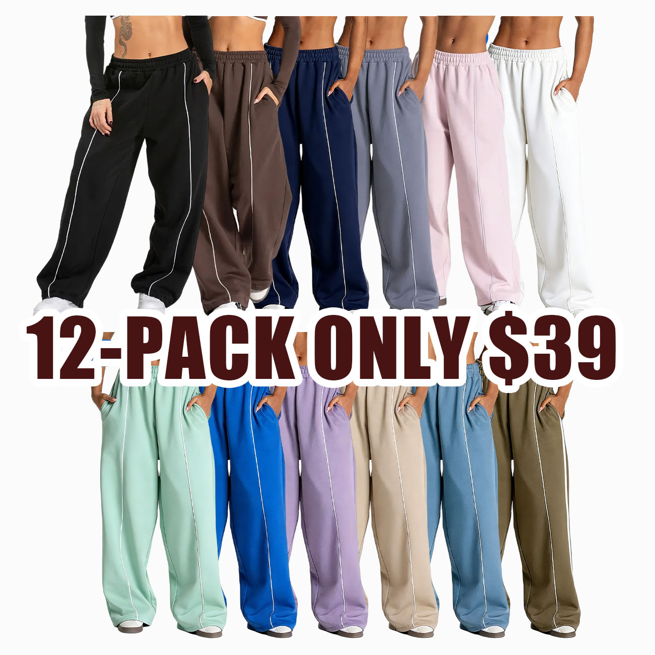 Womens Workout Straight Yoga Pants for Girls High Waist Wide Leg Sweatpants with Pockets Fashion Stretch Lounge Comfy Joggers Gym Pants