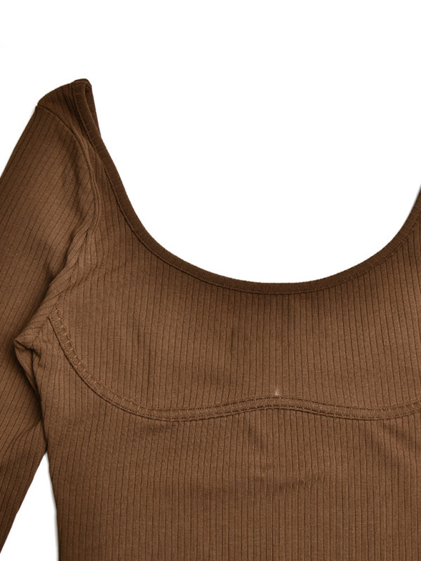 Square Neck Backless Long Sleeve Bodysuit