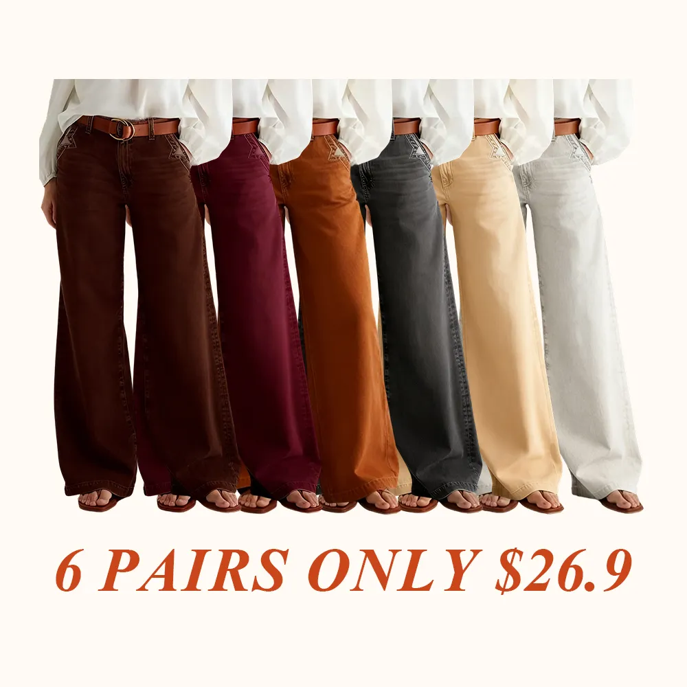 Women's Denim Wide Leg Pants with Pocket Patches, Casual Loose Fit Jeans for Daily Wear