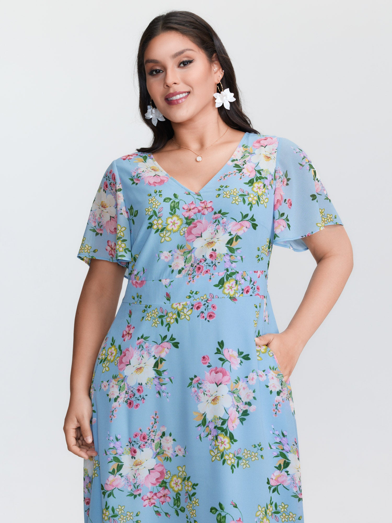 Elegant Floral Print Flowy Maxi Dress