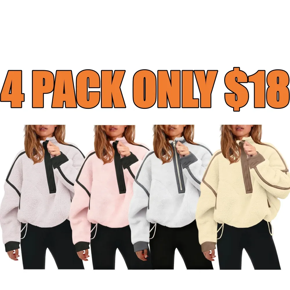 Women Sherpa Fleece Warm Oversized Half Zip Sweater