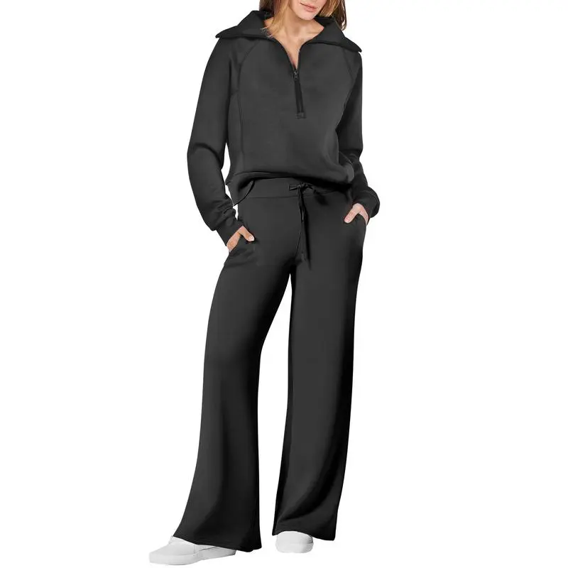Women’s Half Zip Sweatshirt Wide Leg Sweatpant Lounge Set Tracksuit