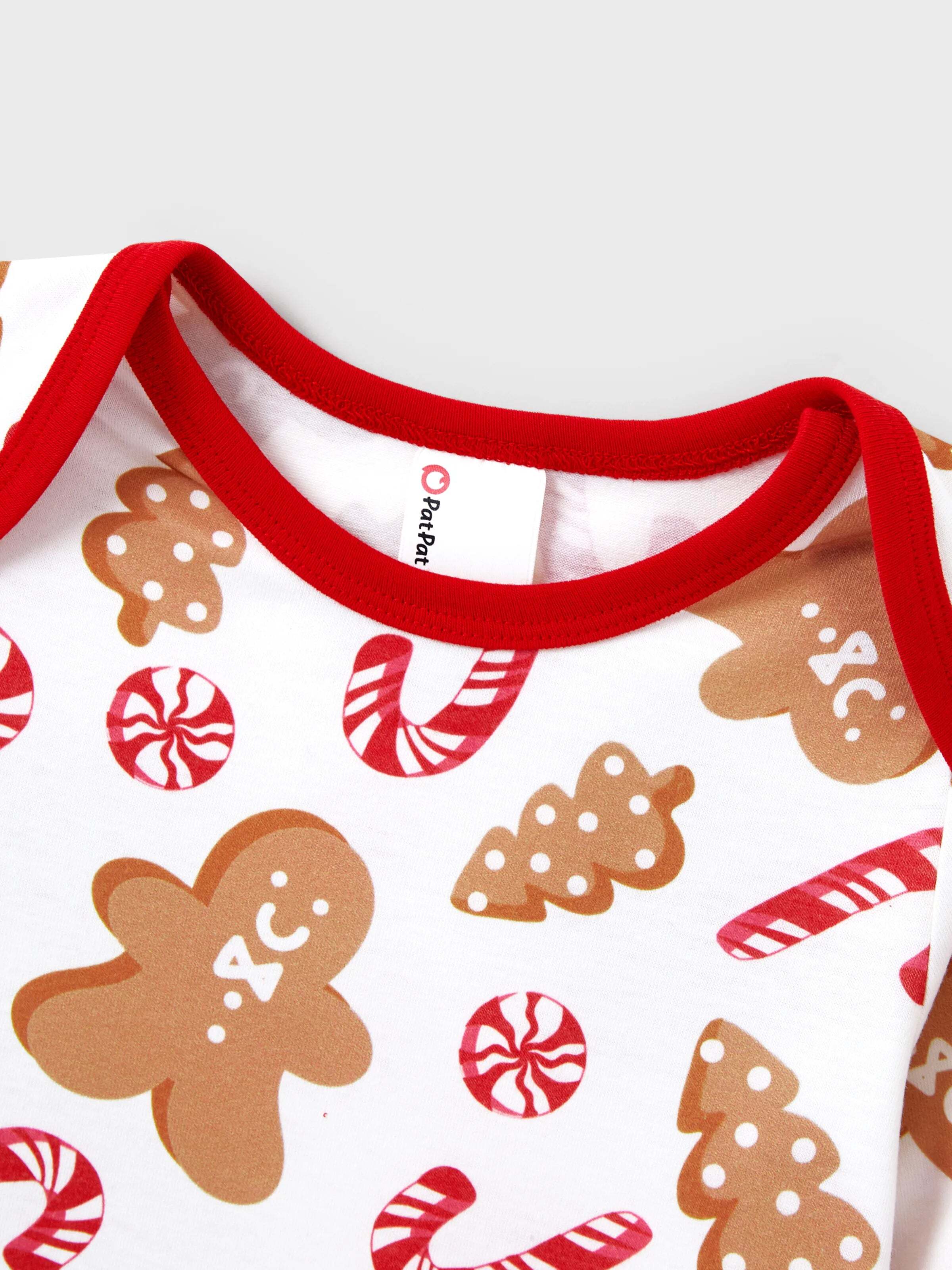 Christmas Matching Family Pajamas Set Gingerbread and Candy Cane Print PJS with Christmas Socks Red