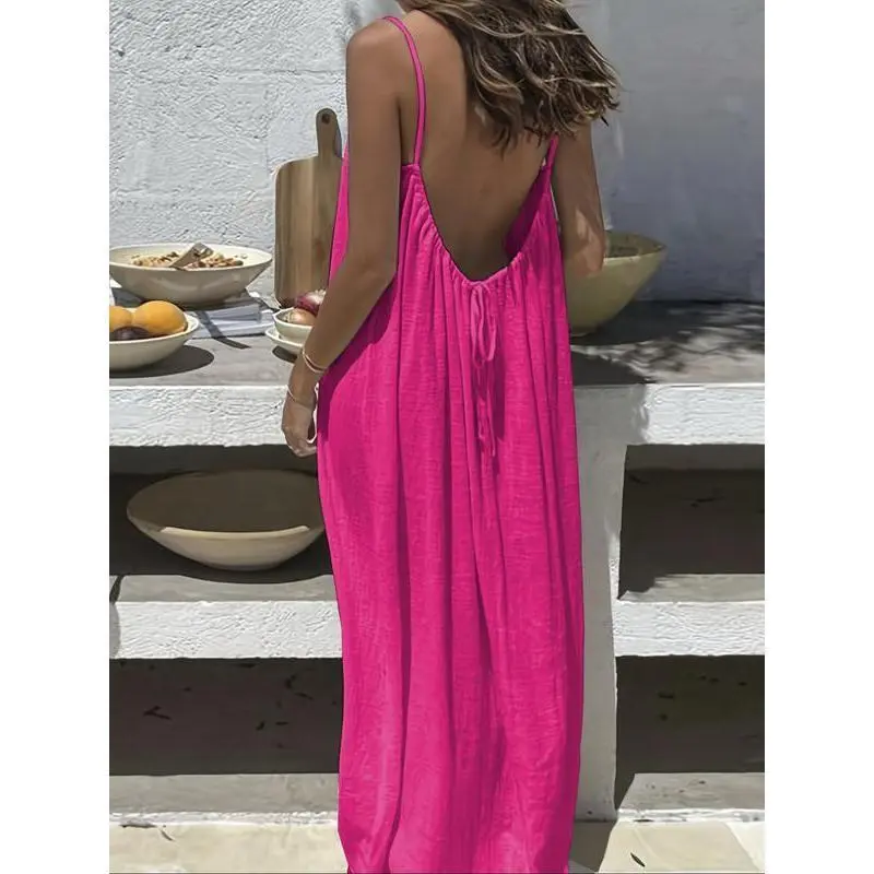 8/16 Pcs Women's Solid Color Backless Cami Dress