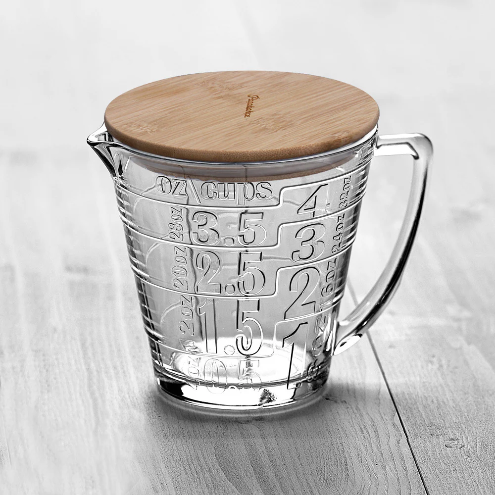 Glass Embossed  Measuring Cup & Lid