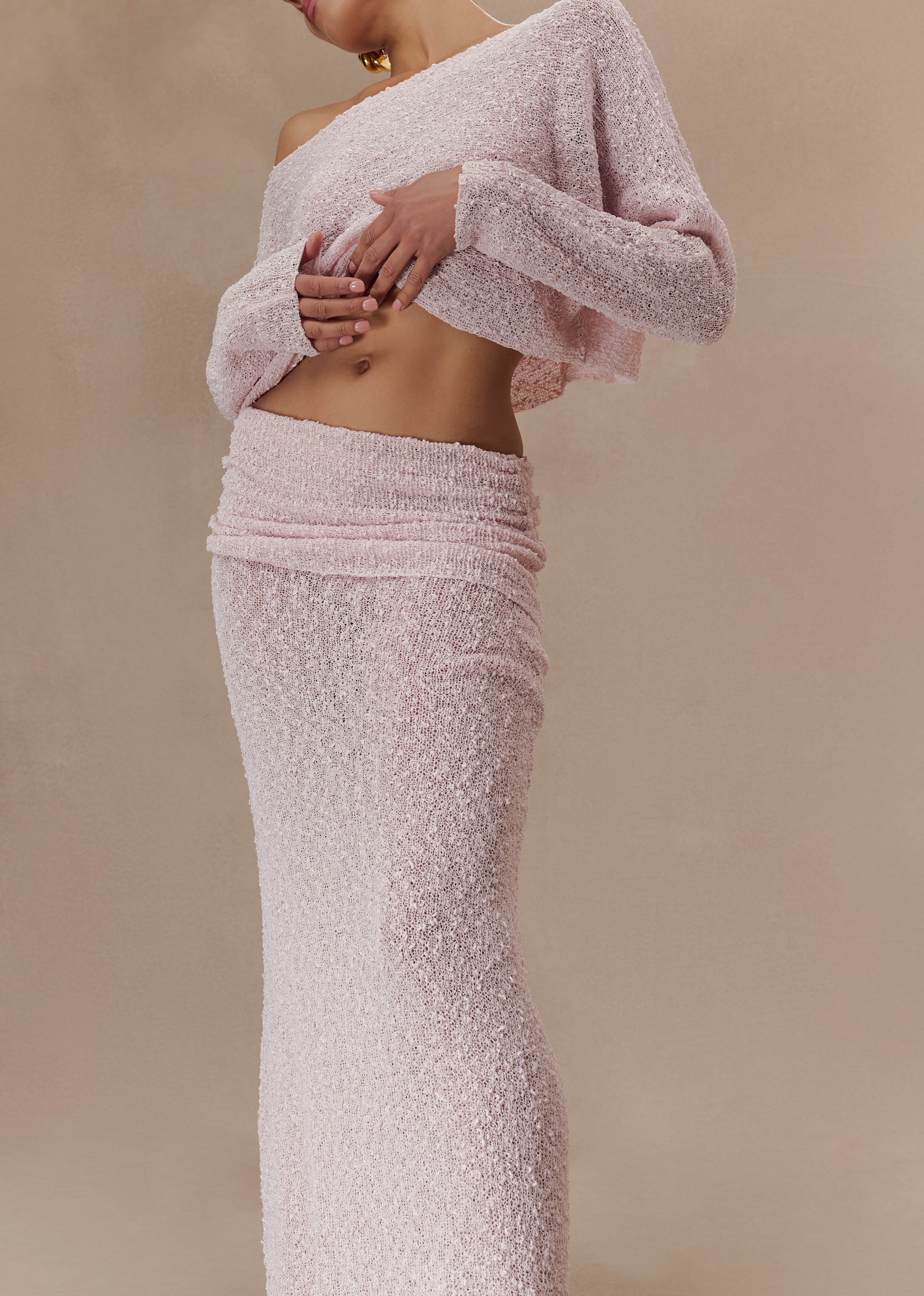Rose Ruched Knit Maxi Skirt