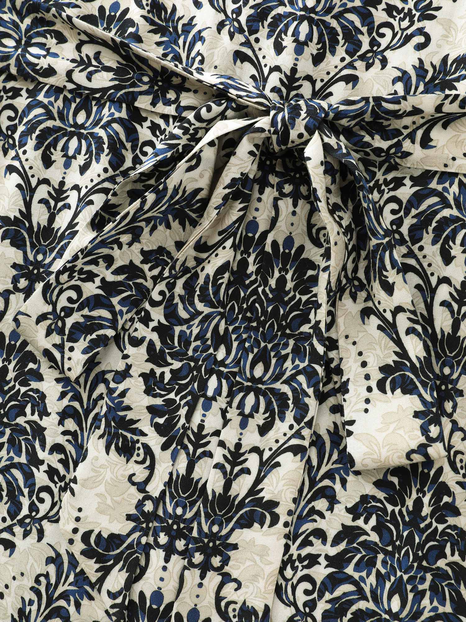 Supersoft Damask Print Waist-Tie Maxi Dress