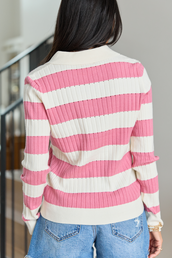 Hillary Pink Striped V-Neck Sweater