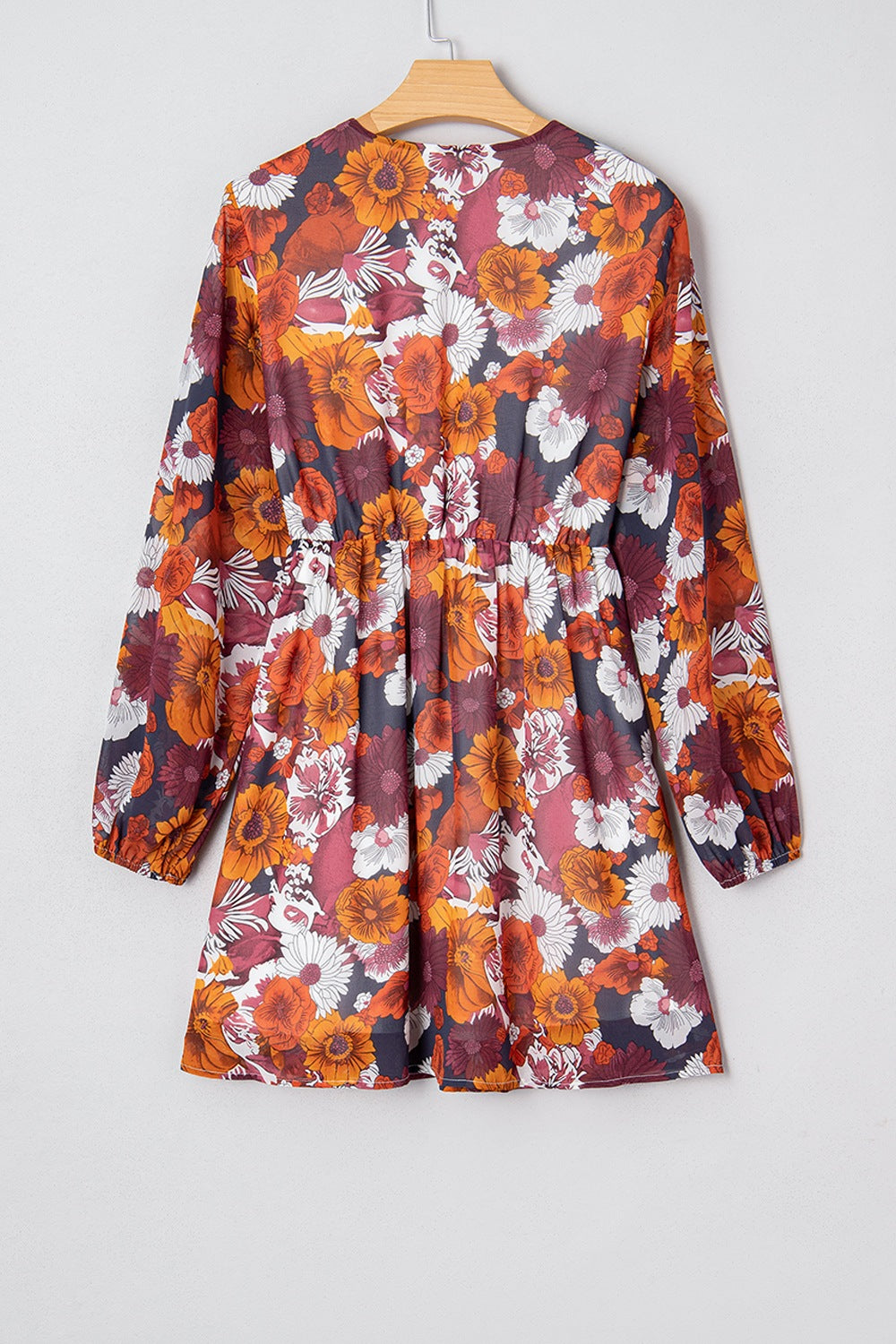 Floral Print Wrap V Neck Puff Sleeve Flowy Mini Dress