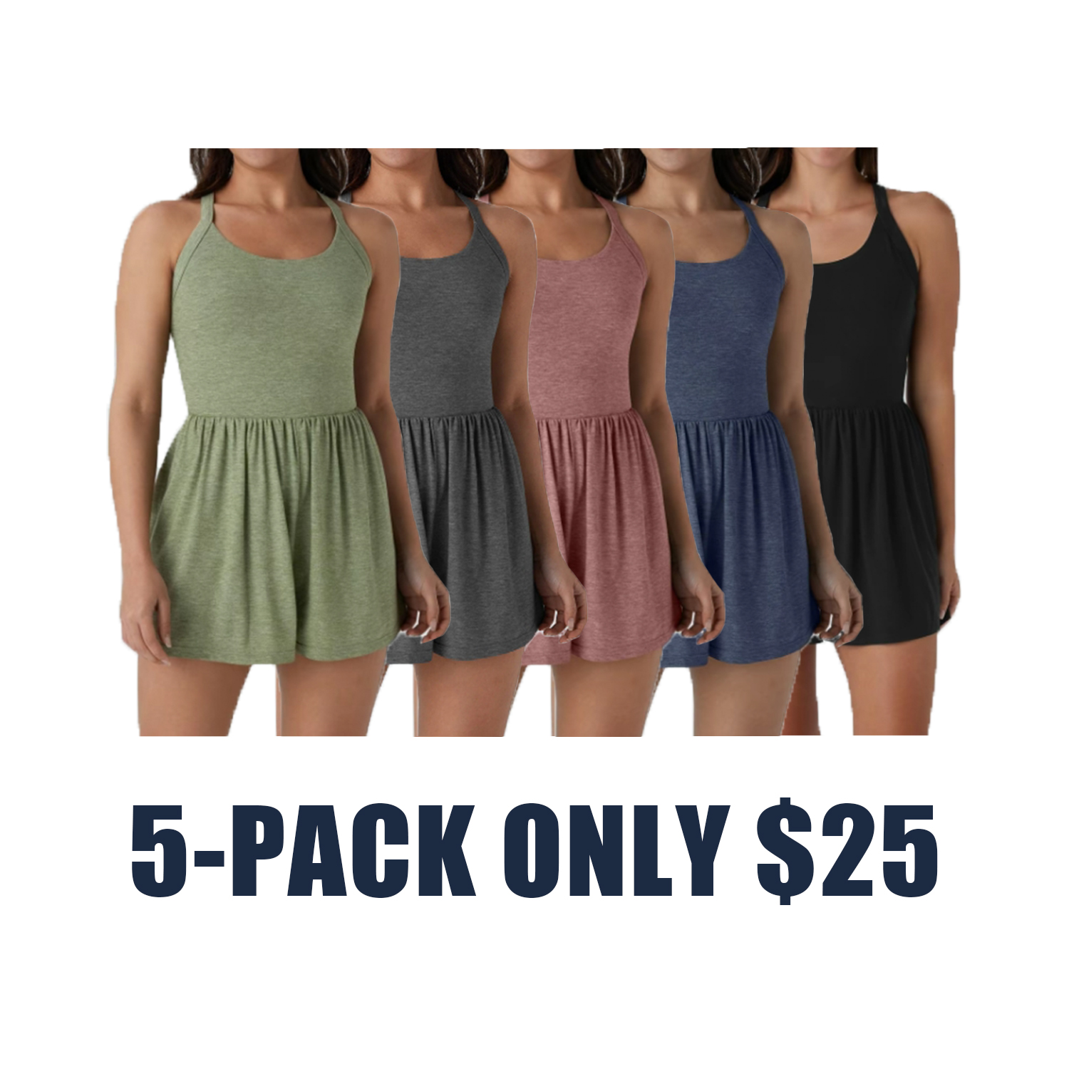 Women‘s 2-in-1 Backless Romper with Pockets