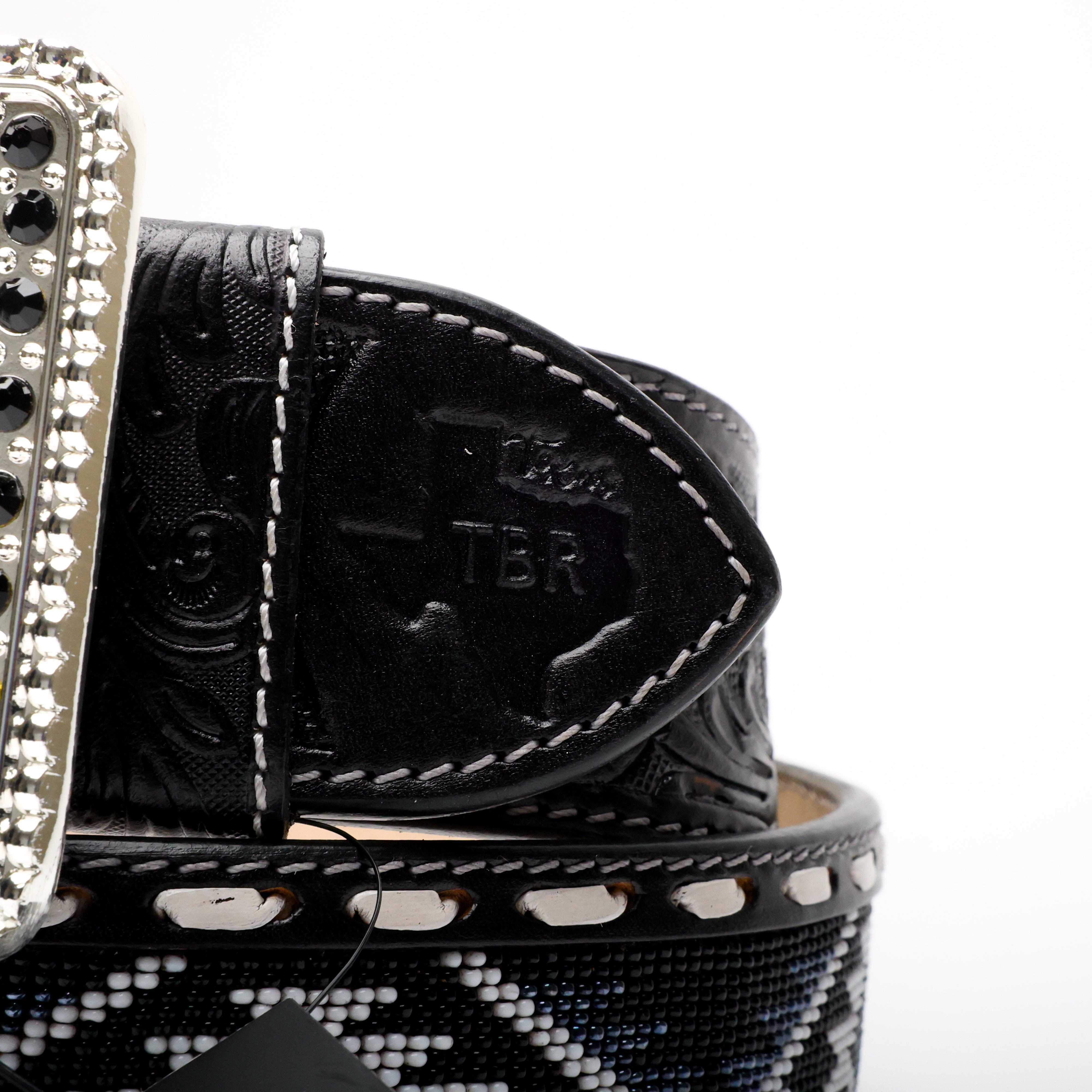 2 Inch Hand-Tooled Artesanal Beaded Leather Belt