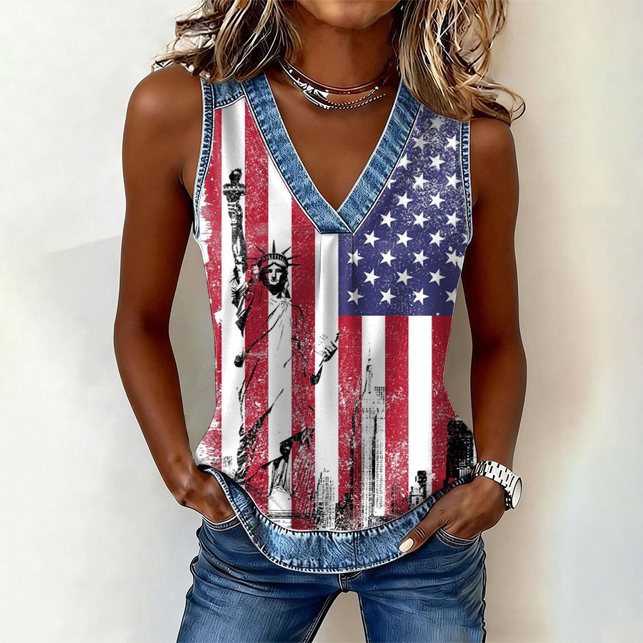 Women'S Retro American Flag Casual Vest