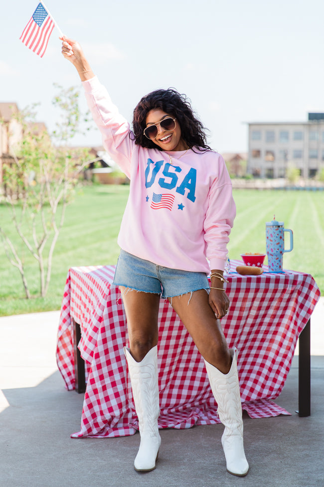 USA Flag Light Pink Graphic Sweatshirt