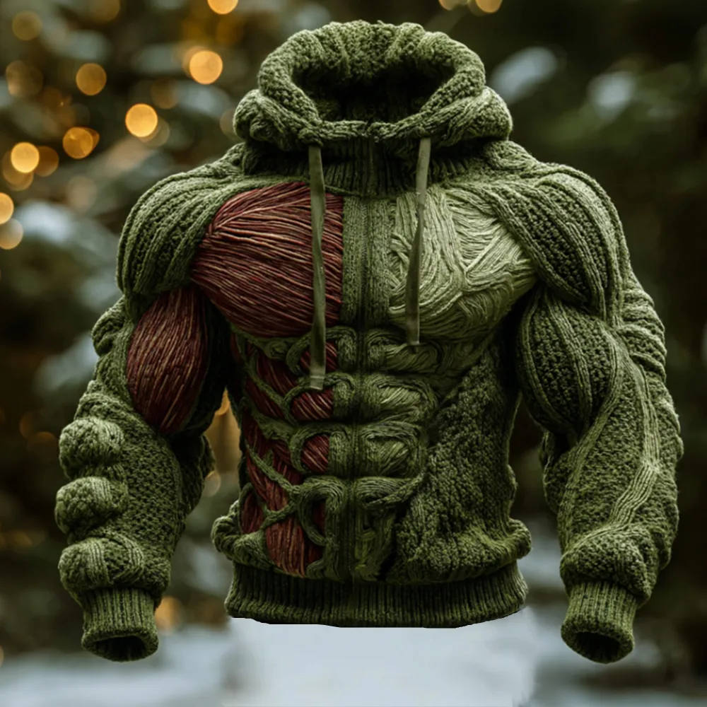 Men's Artistic Line Warm Hooded Sweater