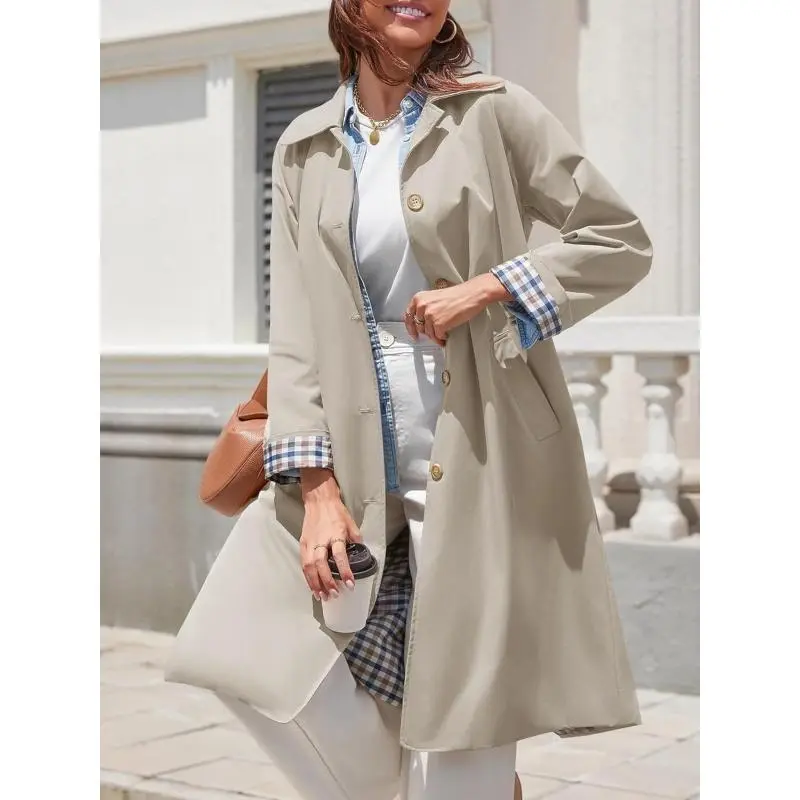 Womens Long Trench Coat Single Breasted Windproof Overcoat