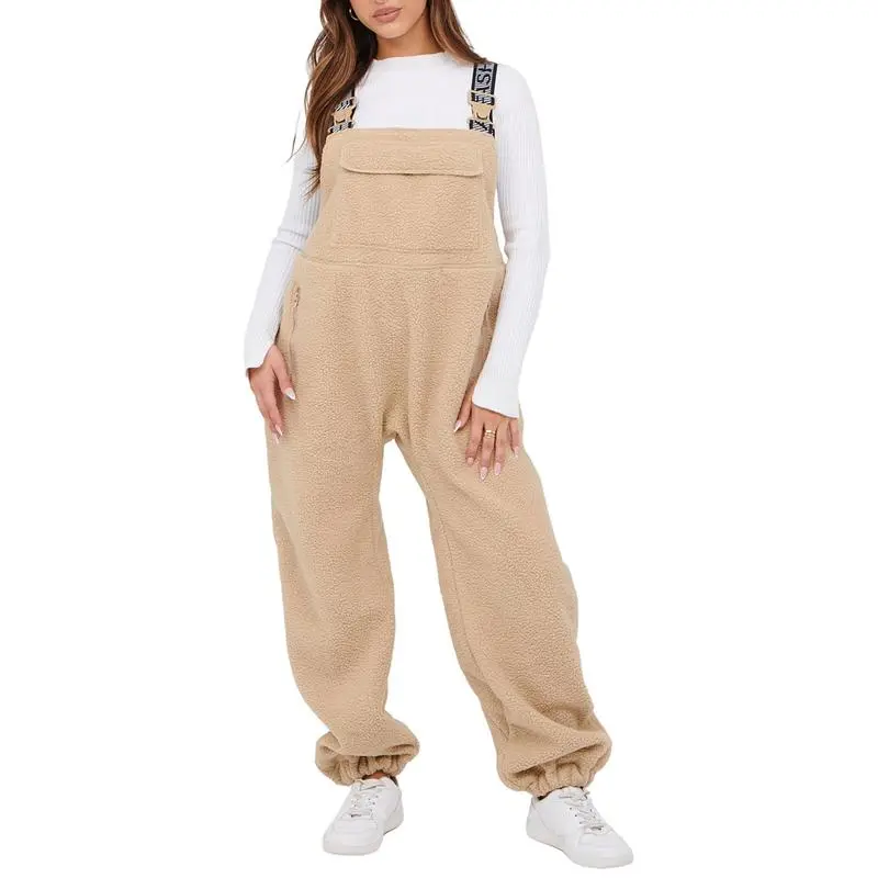 Women Fleece Overalls One-piece Bibs Jumpsuits