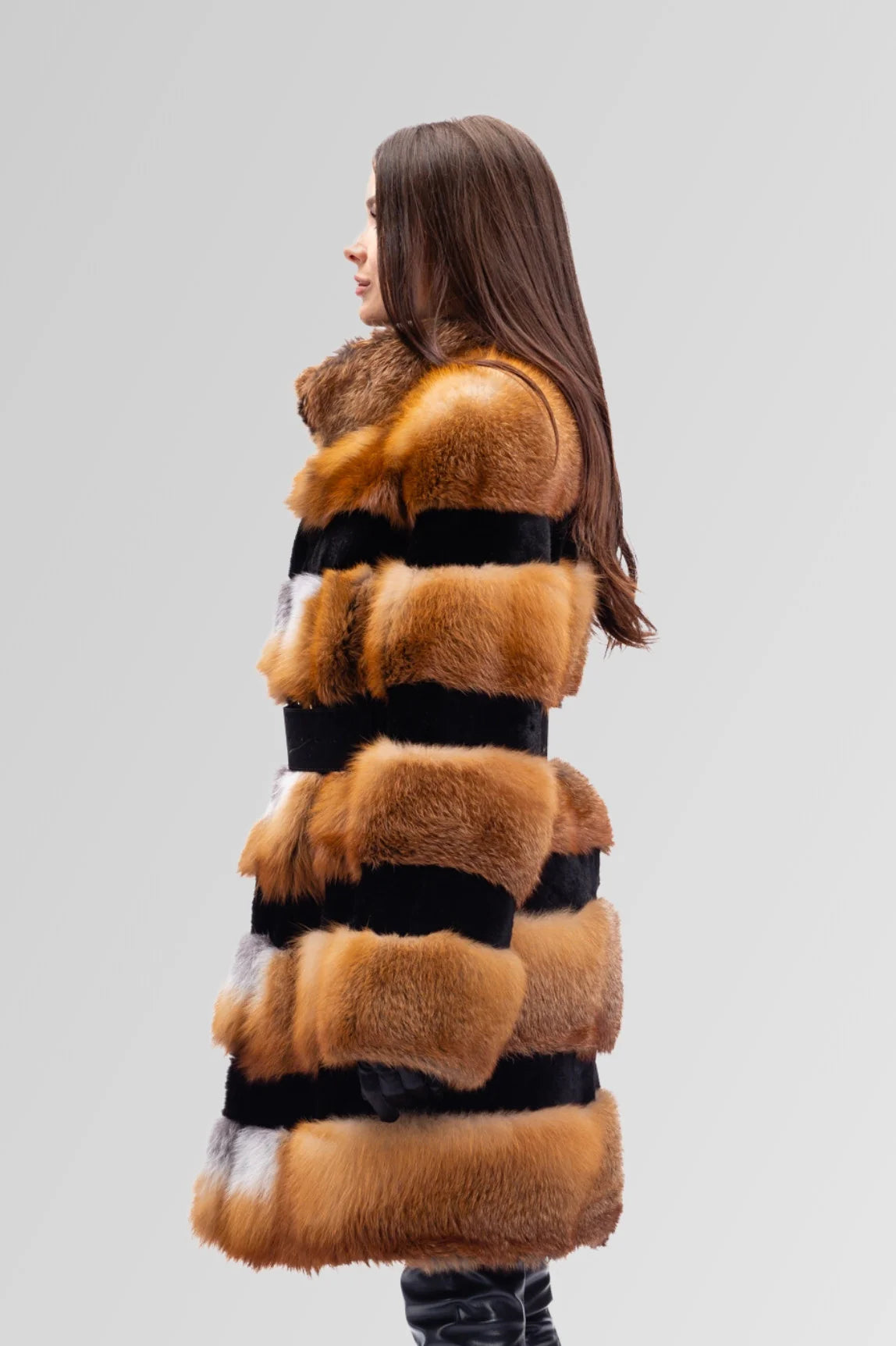 Haină din Blană Naturală de Vulpe Canadiană, Transformabilă, Femei, Brown Frost 245