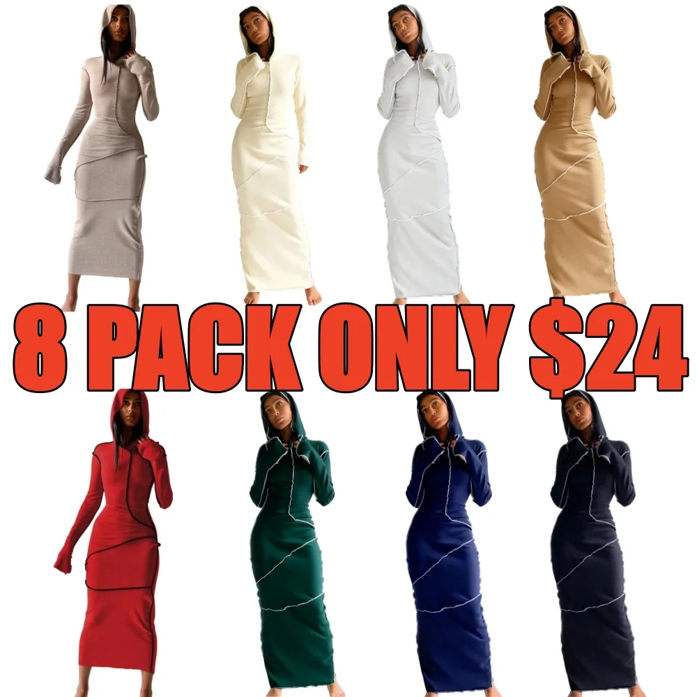 Women's Fall Winter Drop Shoulder Bodycon Hooded Dress