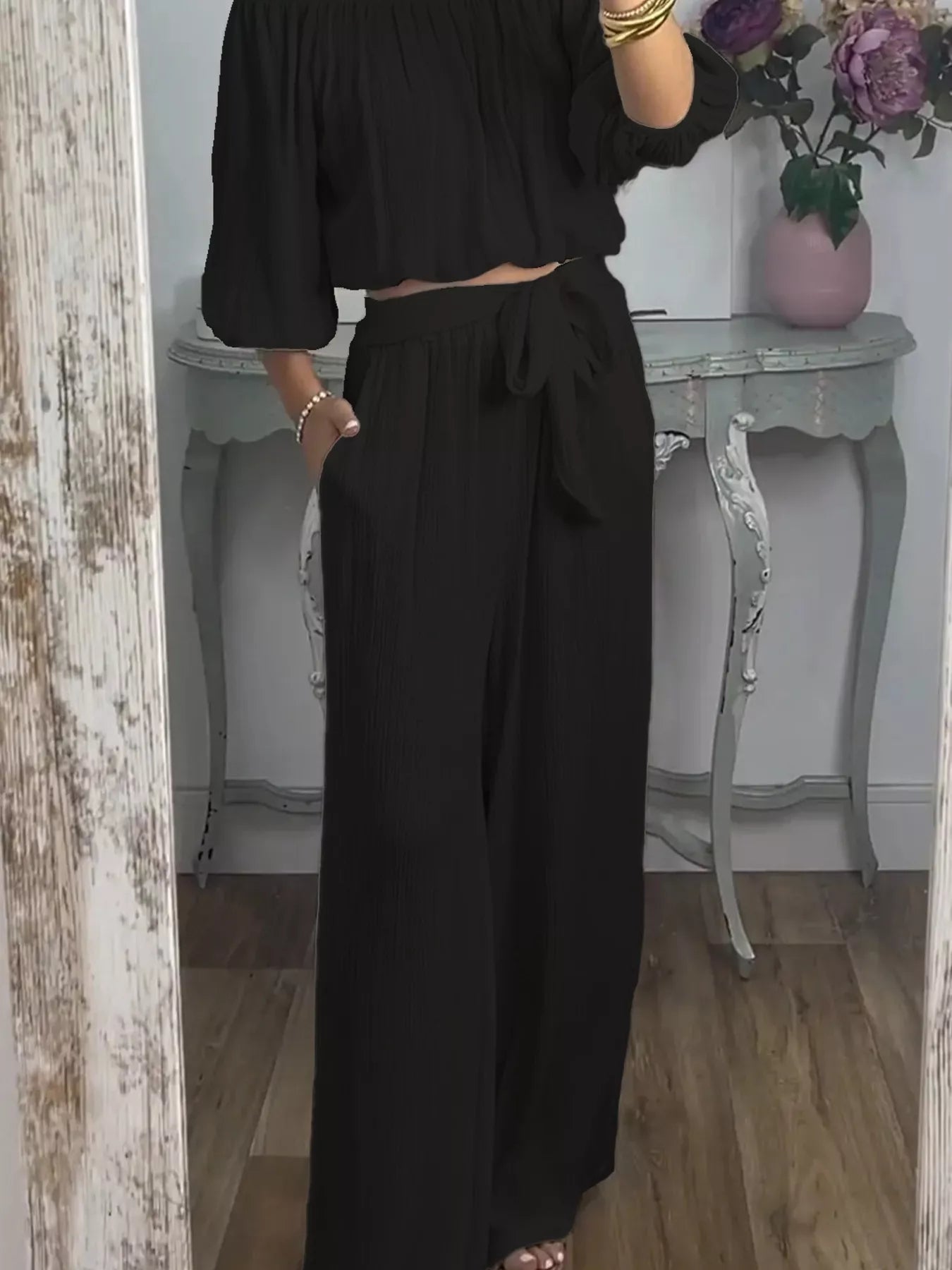 Full Size Off-Shoulder Top and Pants Set Plus Size