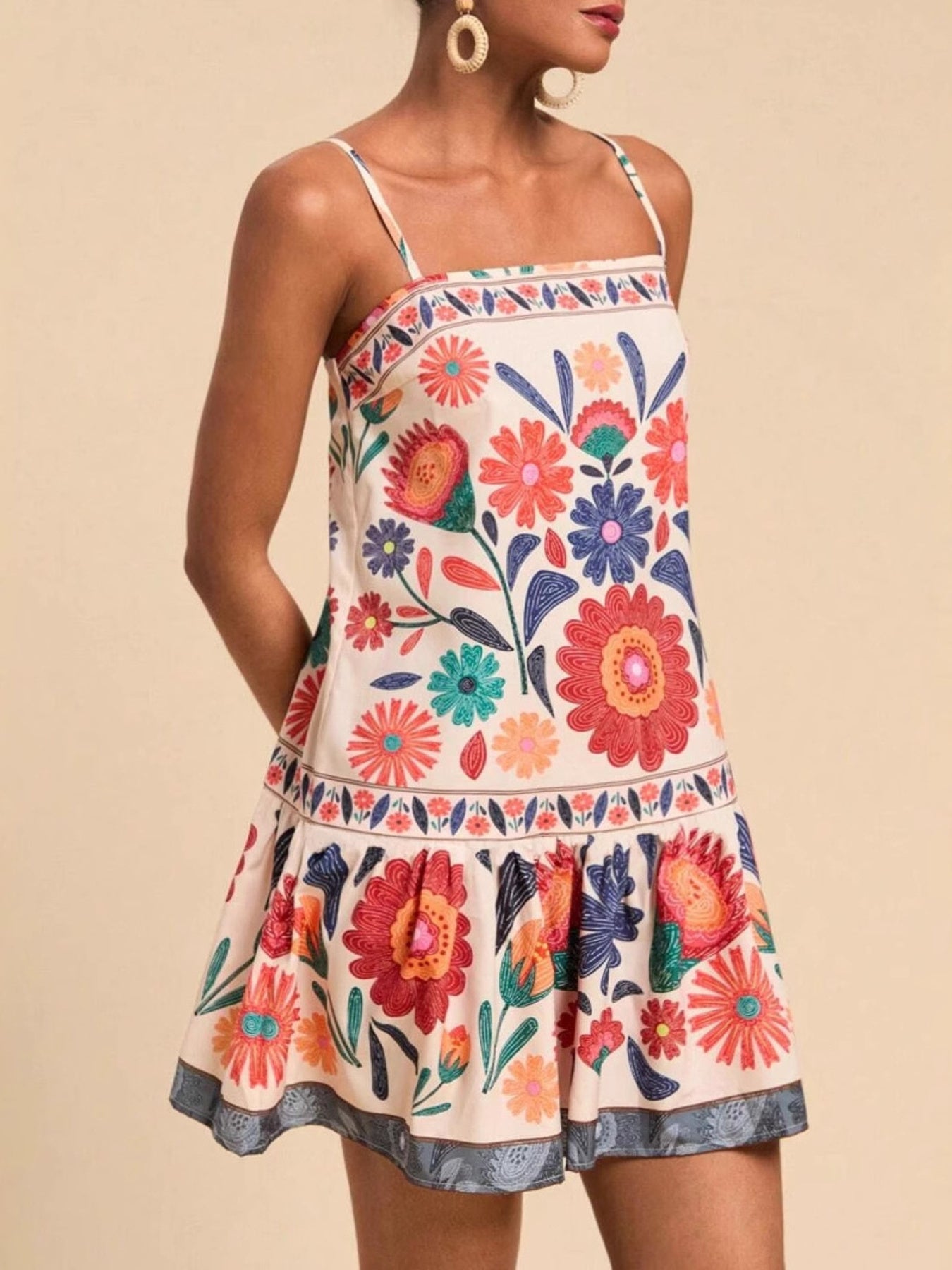 Printed Spaghetti Strap Mini Dress