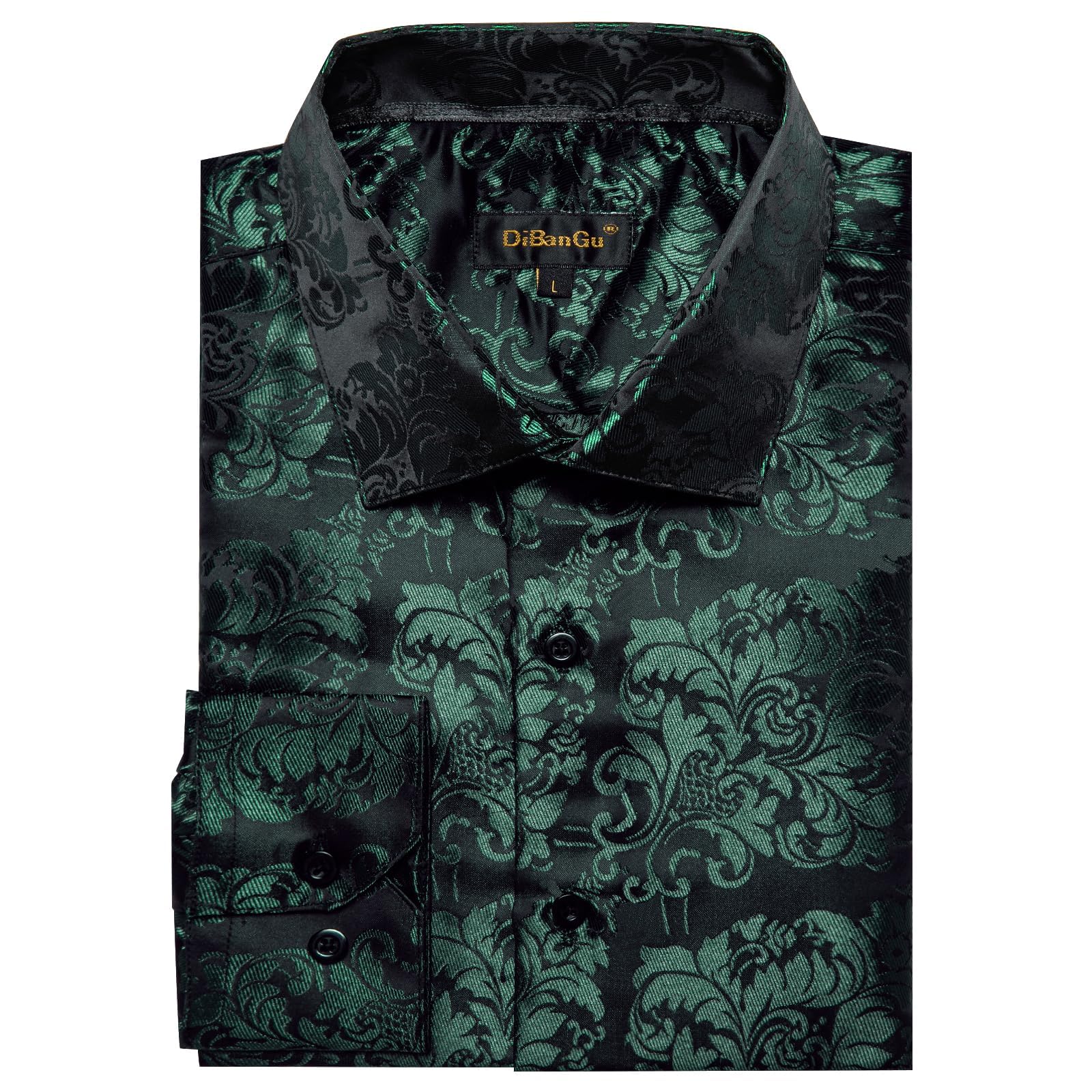 Men's Paisley Dress Shirt Long Sleeve Wrinkle Free Button Down Cowboy Shirts - Black&green&paisley