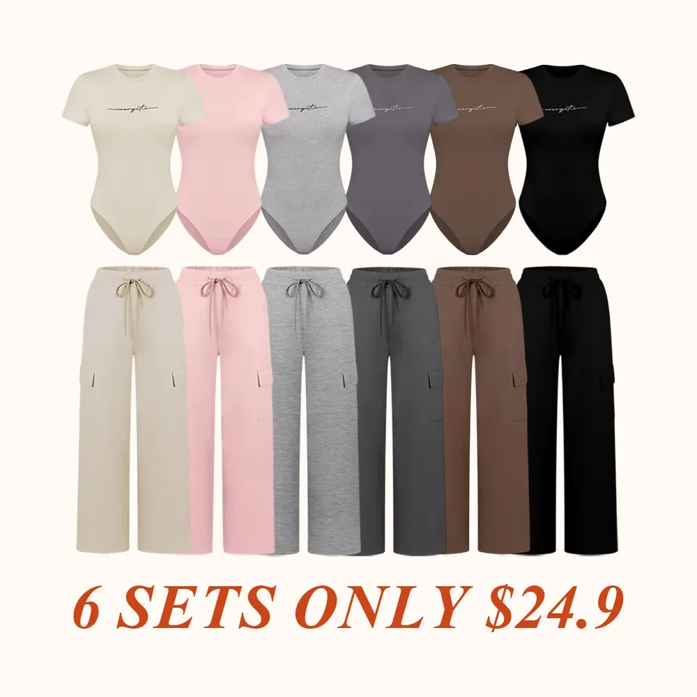 Women's Knit Letter Print Two-Piece Set, Casual Fitted Short Sleeve Jumpsuit & Long Pants, All Seasons Fashion