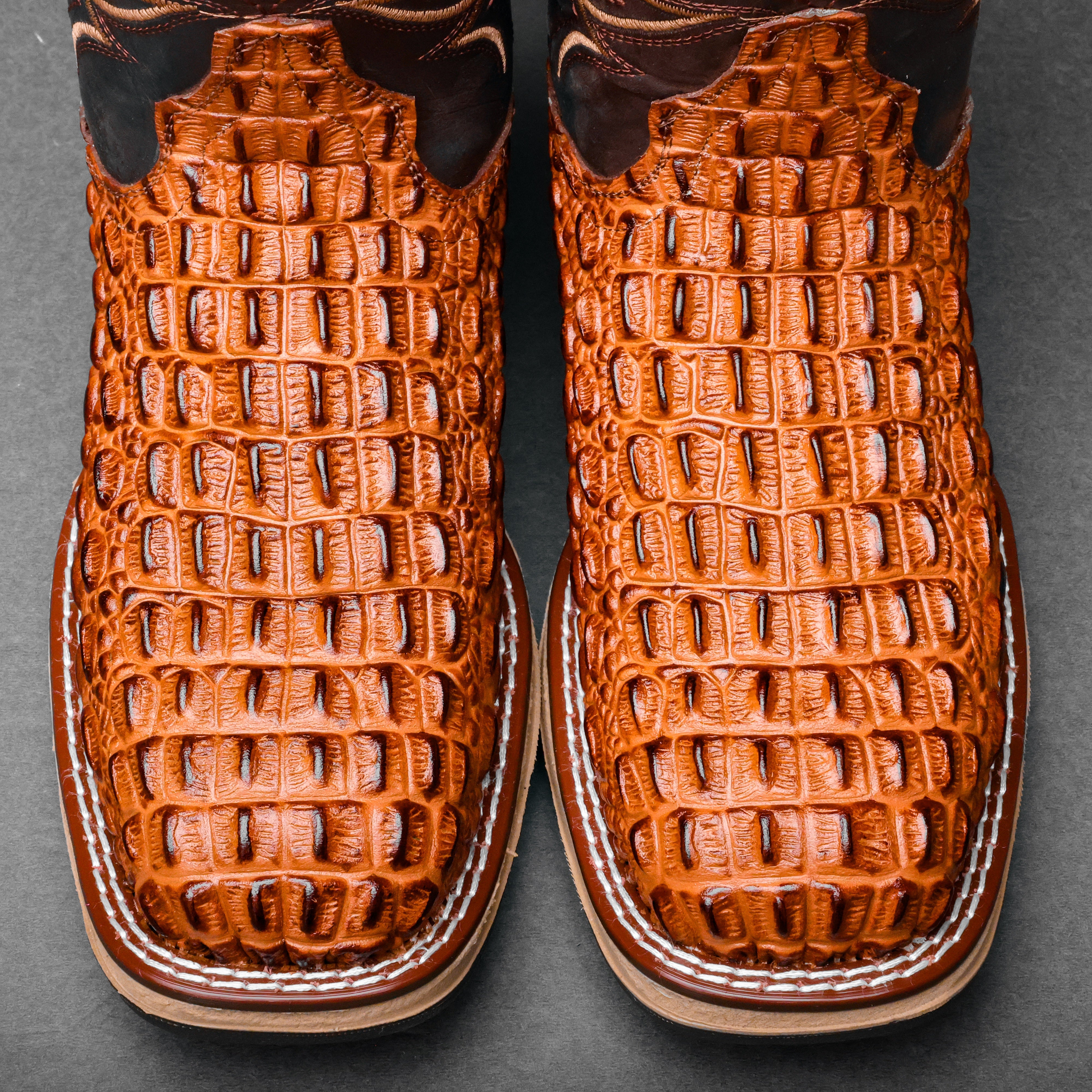 Cognac Caiman Hornback Leather Boots With 3D Lightweight Sole - Composite Toe