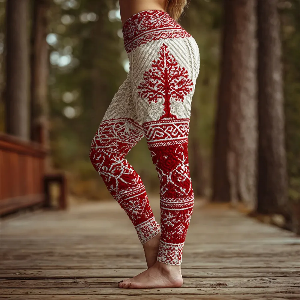 Christmas Tree Viking Art Women's Knit Leggings