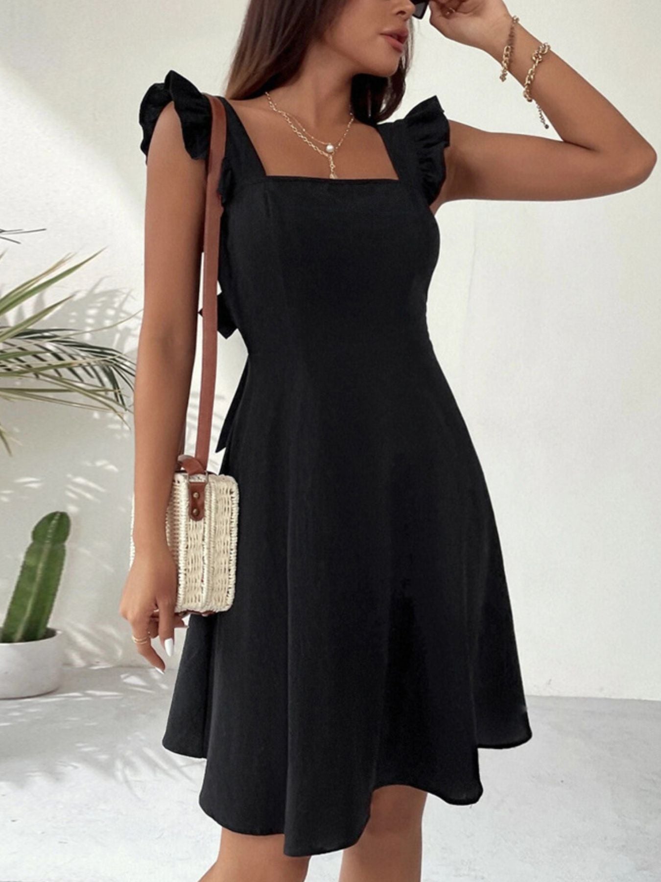 Ruffled Tie Back Mini Dress