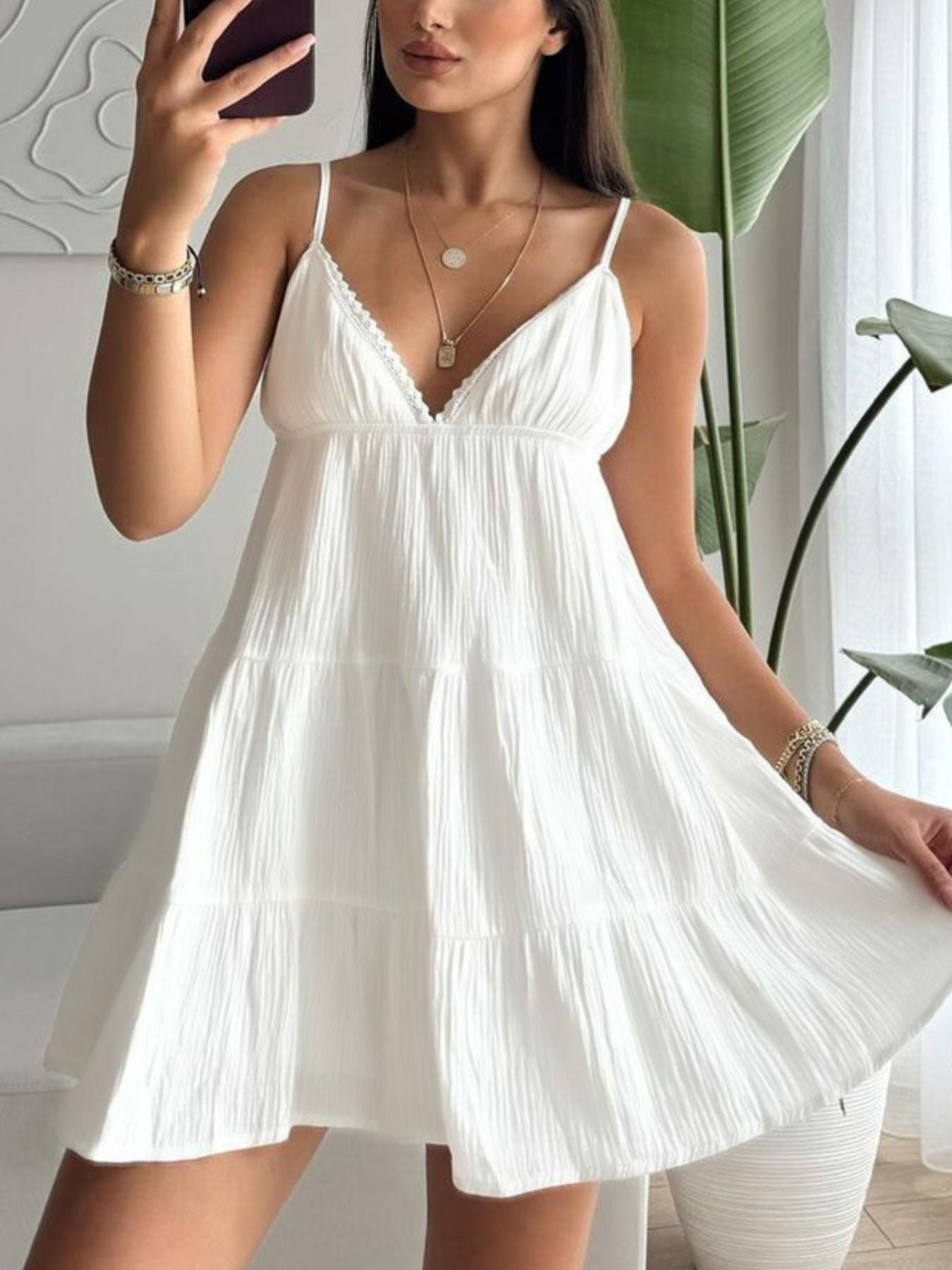 V-Neck Tiered Mini Dress