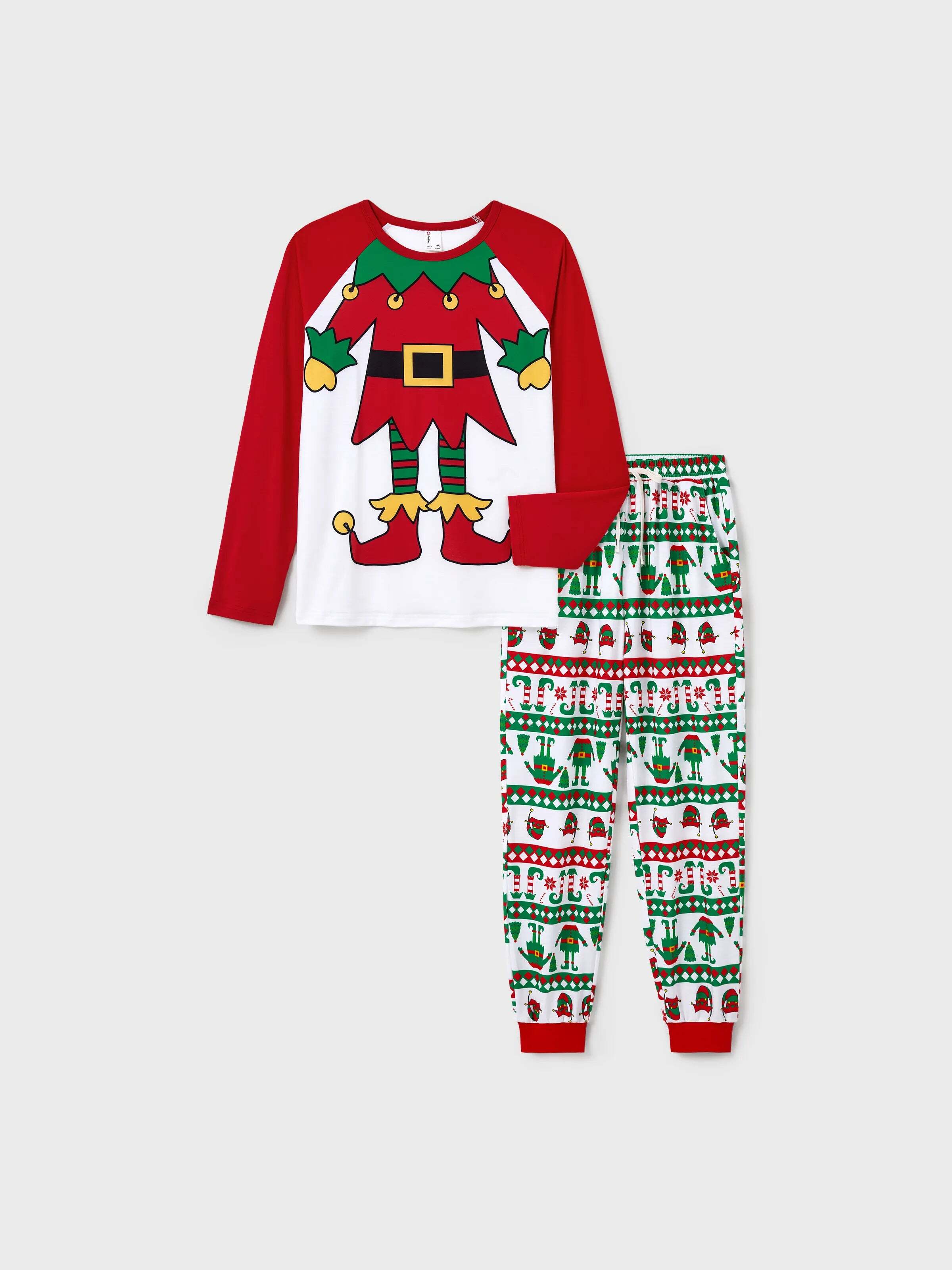 Christmas Matching Family Pajamas Set Christmas Elf Print PJS with Christmas Socks Red