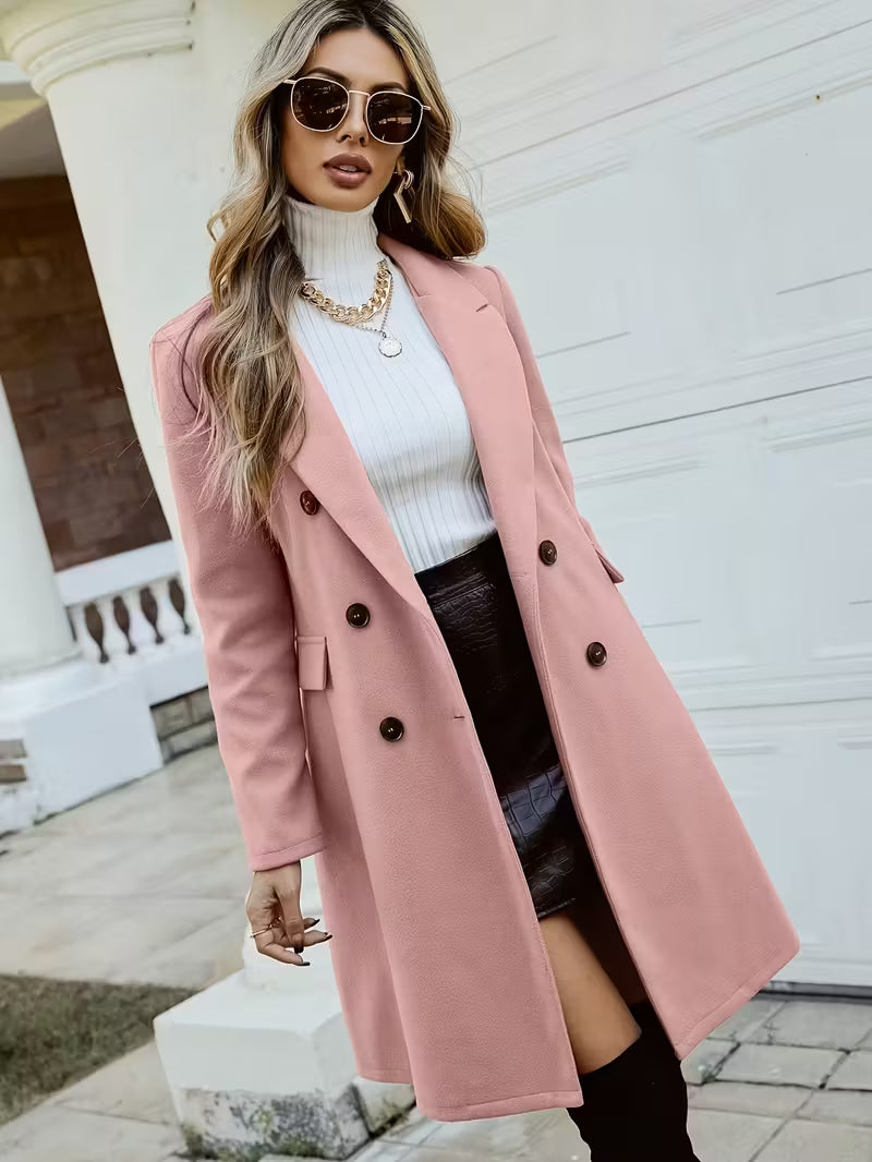 New Women Double Breasted Simple Design Woolen Coat