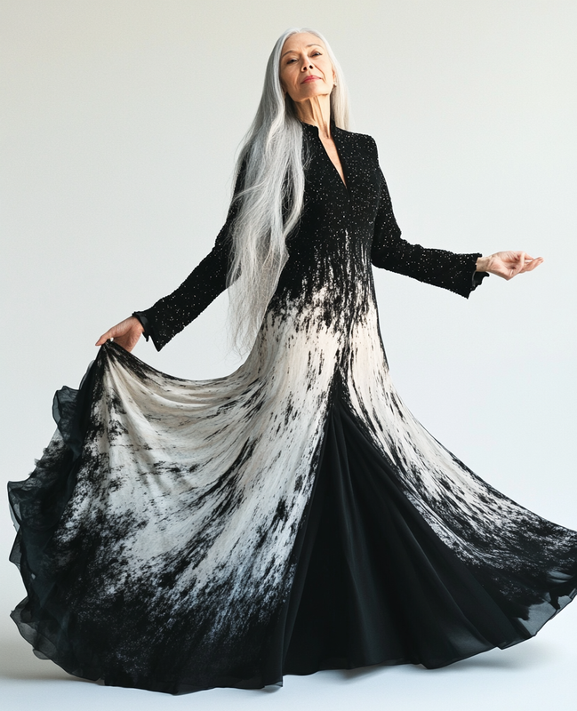 Spring and summer black and white loose and comfortable contrast gradient dress cb21