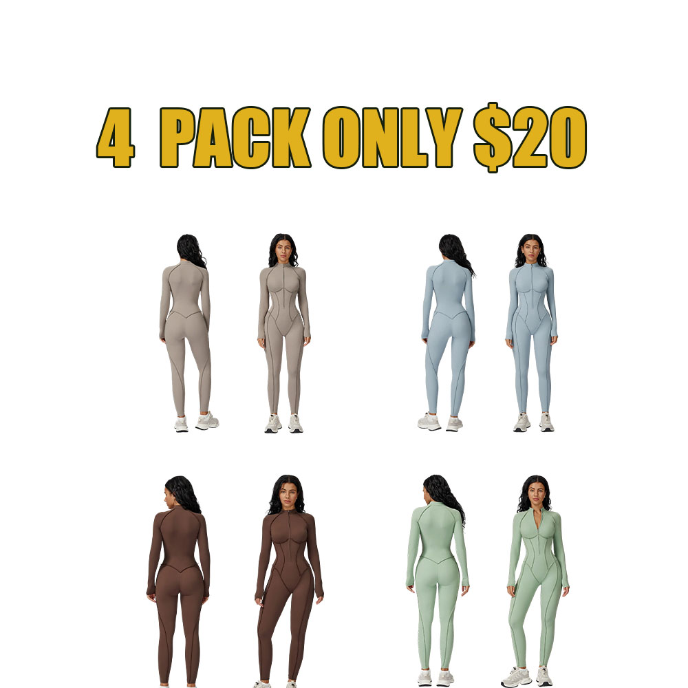 ✨ Women’s SculptFit Zip-Up Active Jumpsuit – Long Sleeve Tummy Control One-Piece