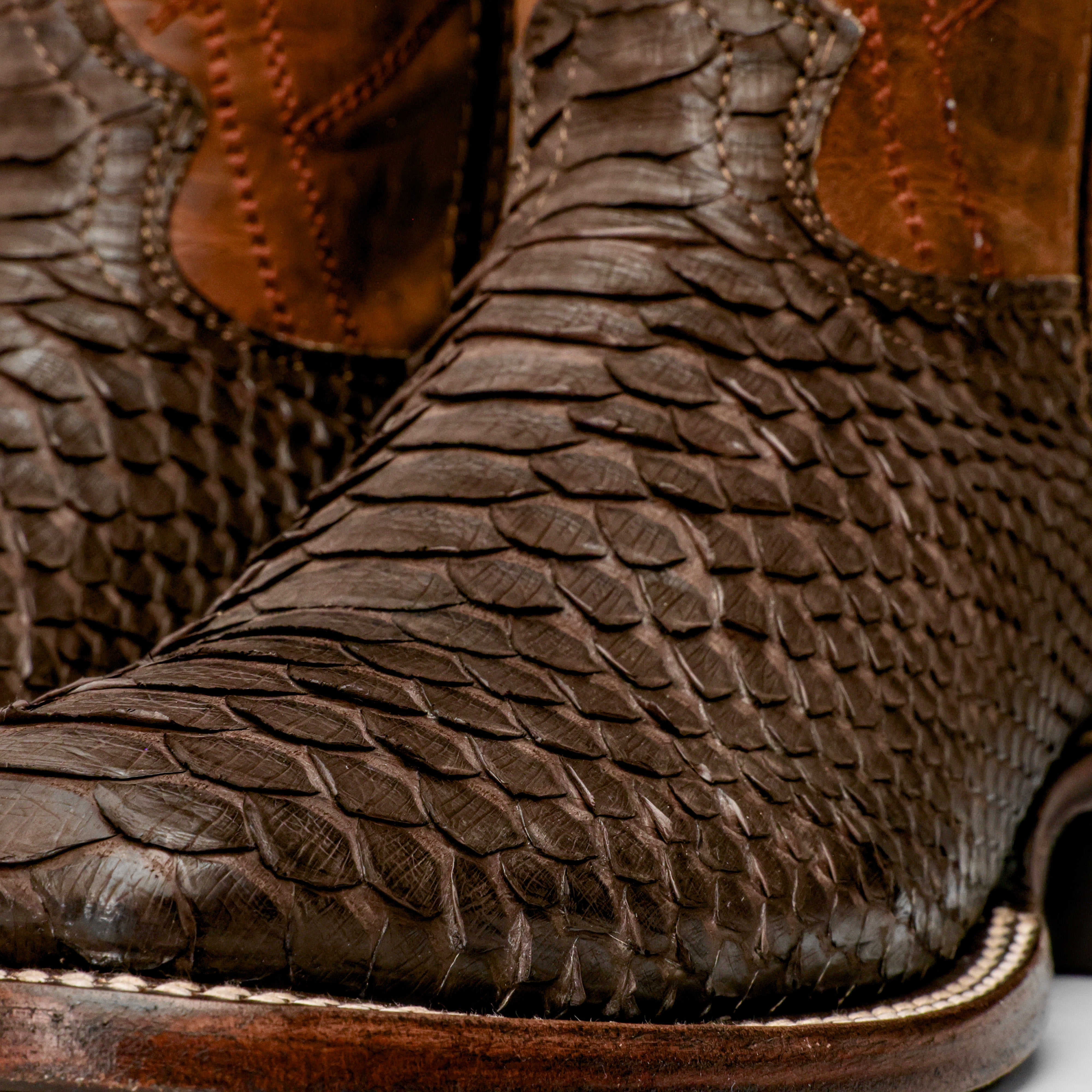 Matte Brown Genuine Python Boots - Square Toe