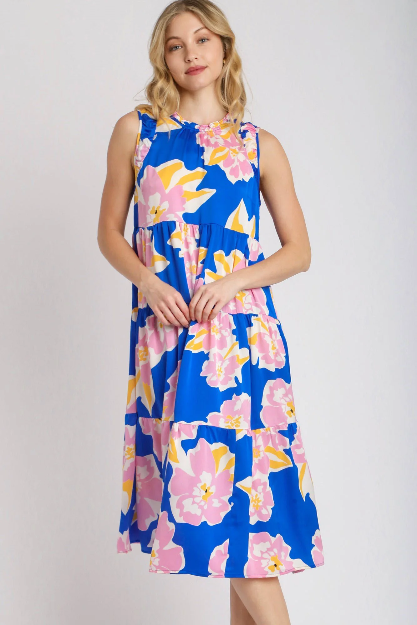 Full Size Floral Tiered Midi Tank Dress