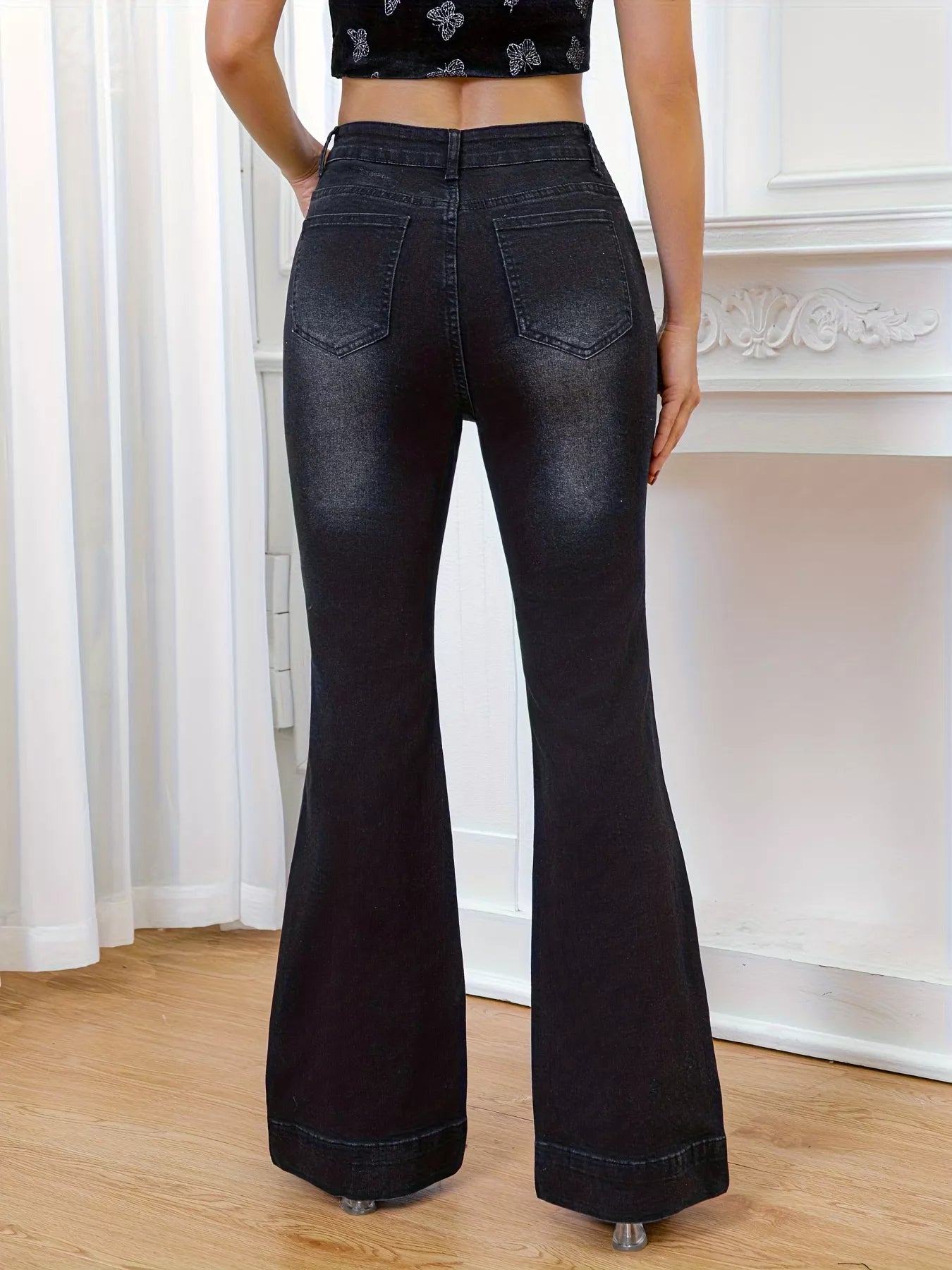 Rhinestone Embellished Flare Leg Jeans