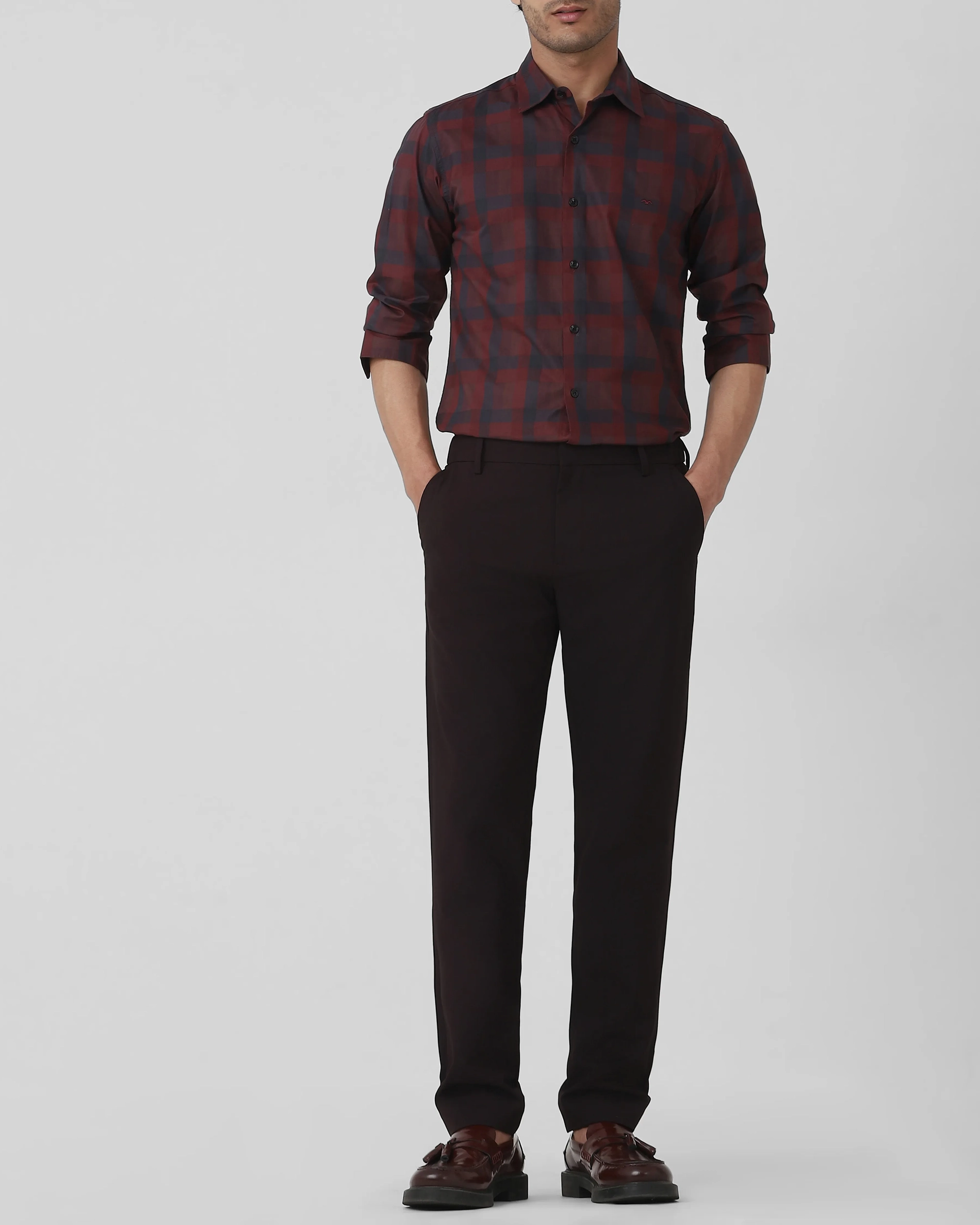 Classic Versatile Daily Slim-Fit Straight-Leg Maroon Trousers