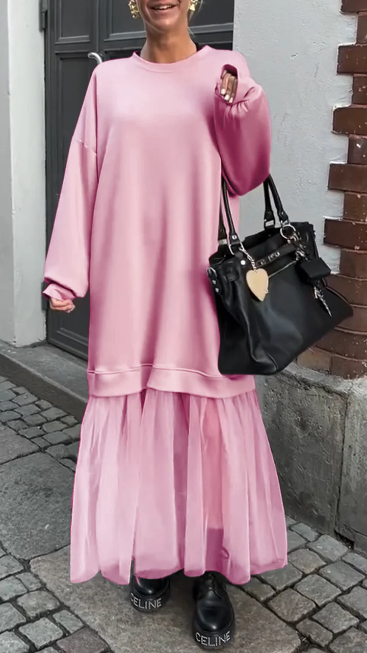 Women's Round Neck Lace Stitching Casual Dress