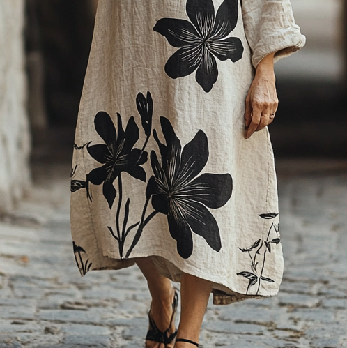 Vintage Loose Linen Patchwork Dress c738